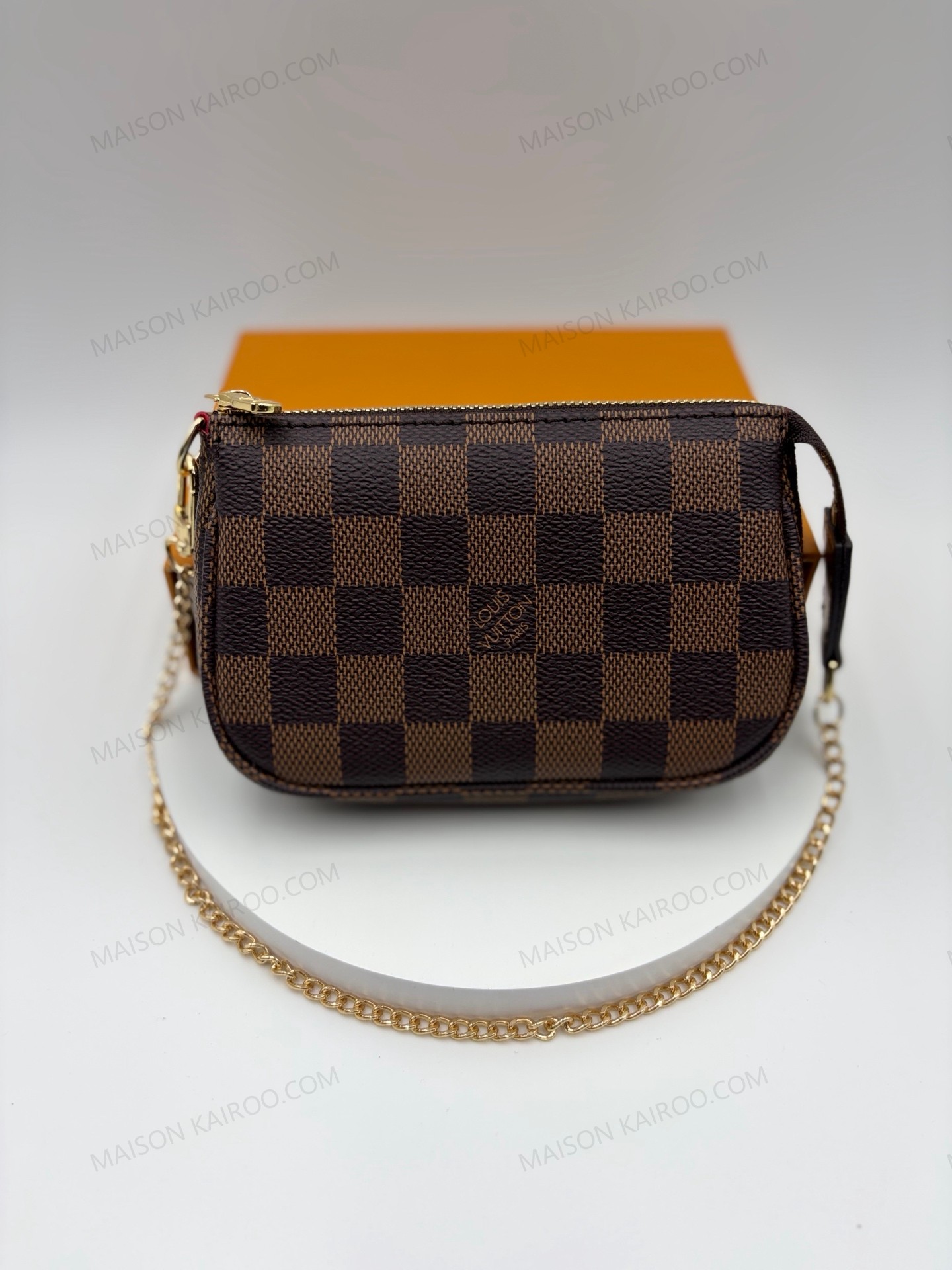 Louis Vuitton LV Mini Pochette Accessoires Damier Ebene Canvas Gold Chain Mini Pouch Bag - KAIROO