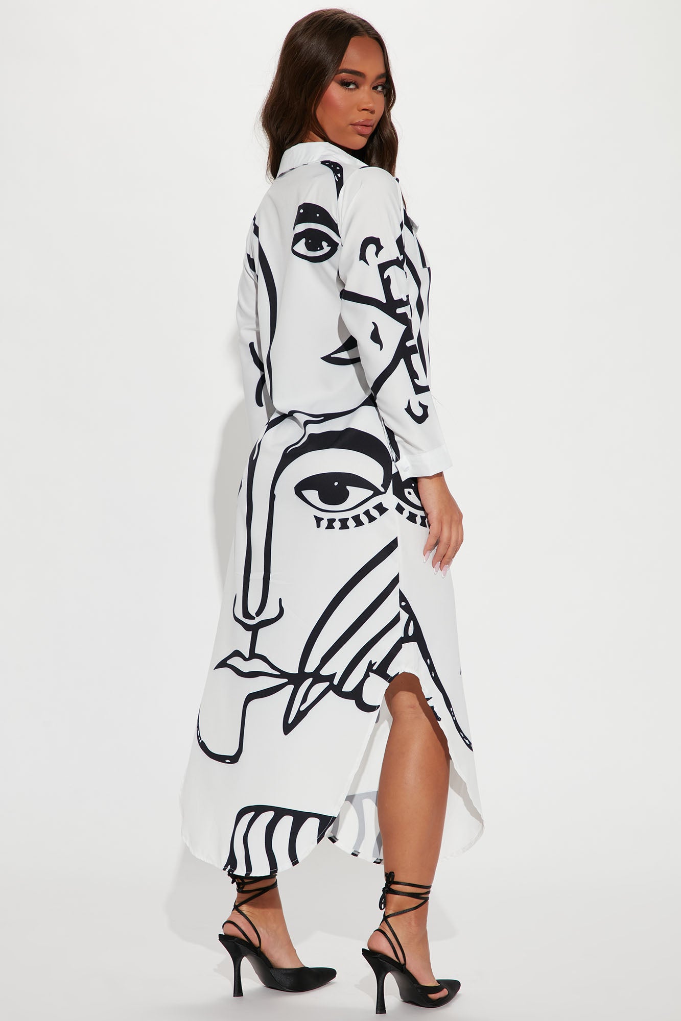 Eyes On You Maxi Shirt Dress - White/Black