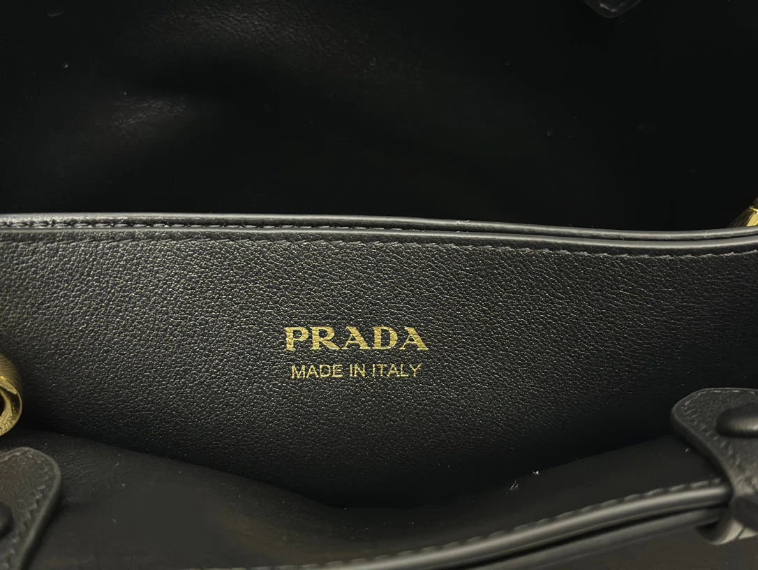 Prada Buckle Tote Bag 28cm Black Grain Cowhide