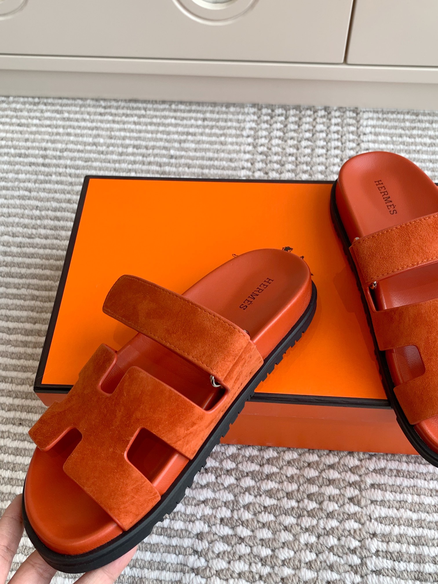 Hermes Chypre Unisex Suede Sandals
