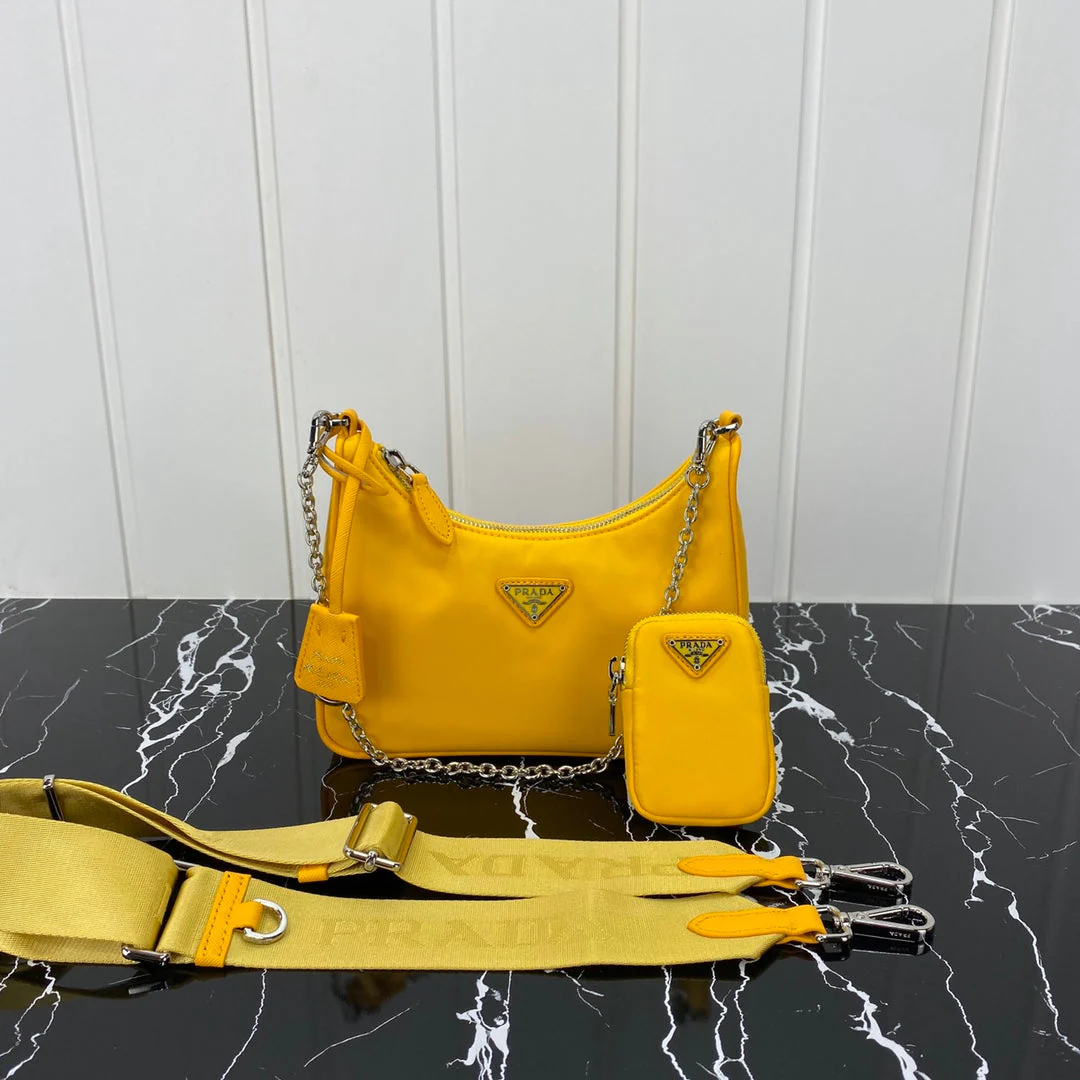 Prada HOBO 22 BAG IN AMBER YELLOW RE-NYLON
