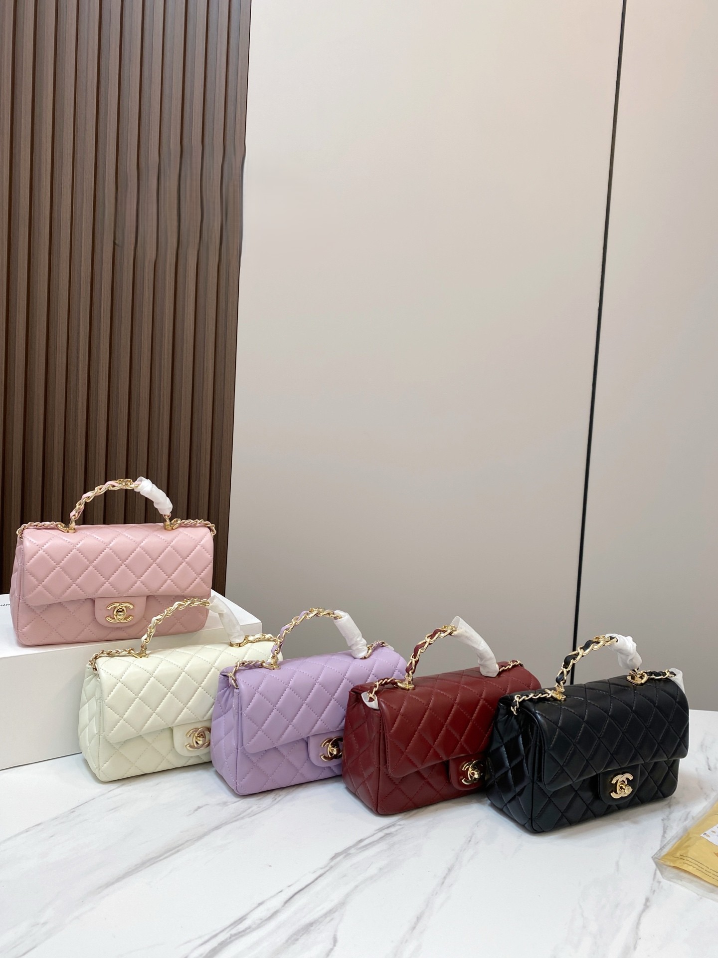 Chanel Mini CF 20CM Handle Quilted Leather Chain Link Top Handle Flap Shoulder Bag - KAIROO