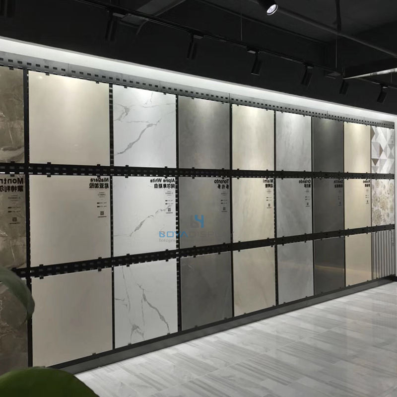 Heavy Duty Metal Pegboard Display Rack Free Standing with Adjustable Hooks for Marble Granite Tile Samples