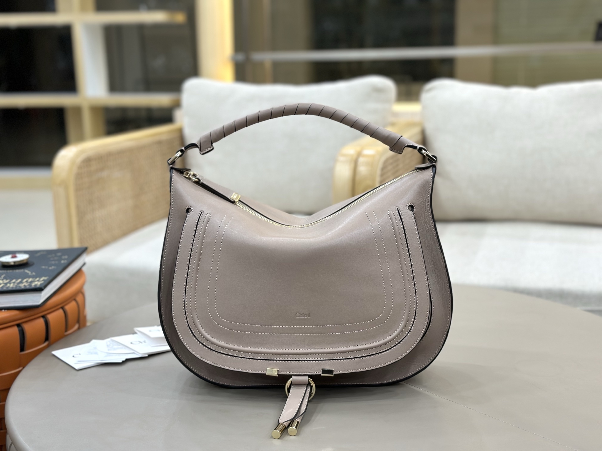 Chloe Large Marcie Shoulder Bag in Smooth Calfskin-Grey