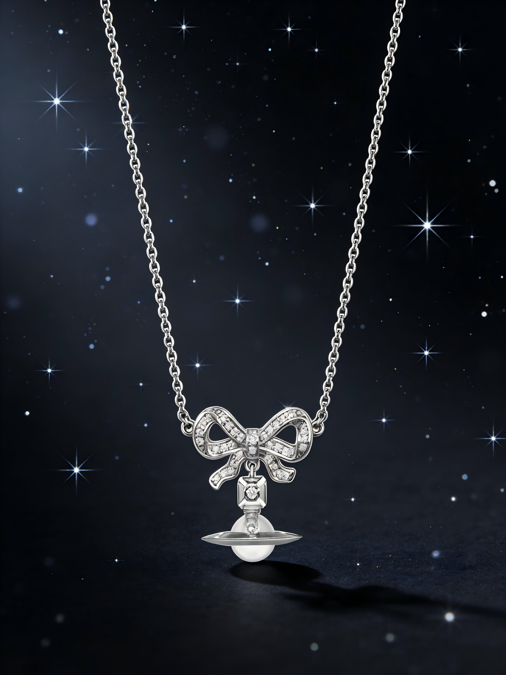 Fashionable Bow Design Necklace with Pearl Orb – Versatile Statement Piece for Casual & Formal Outfits