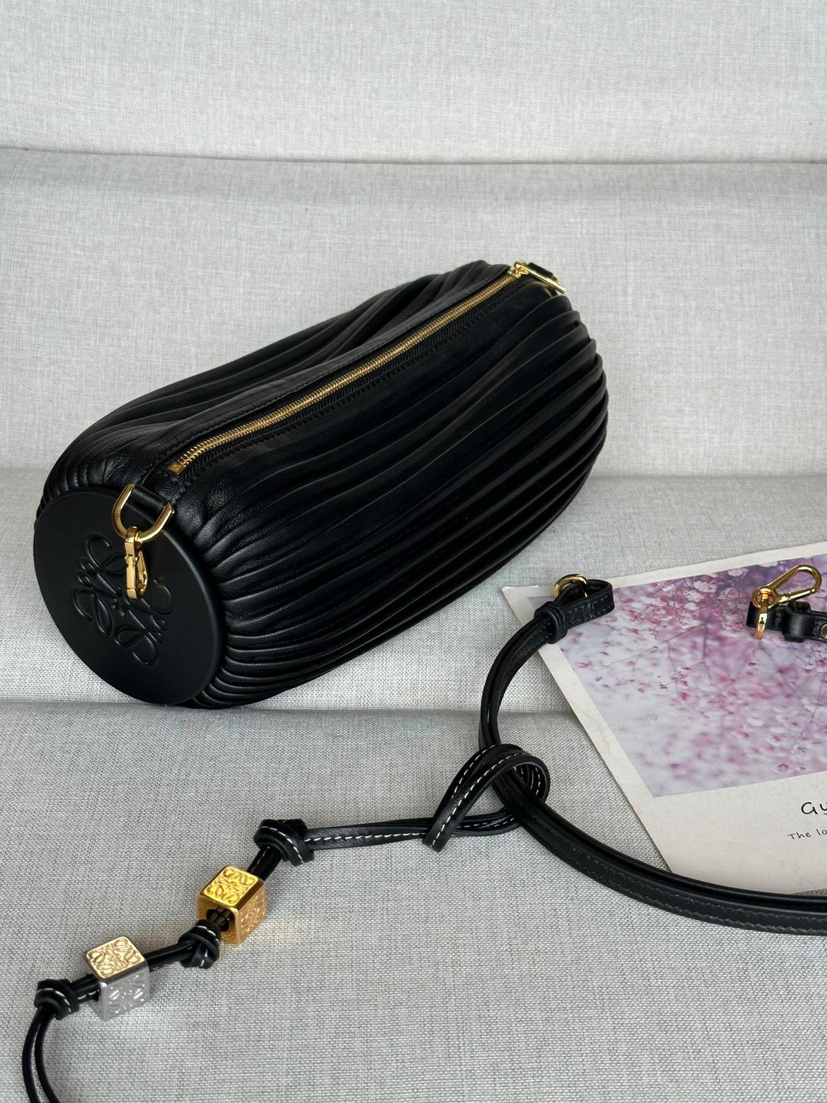 LOEWE pleated Napa lambskin cylinder bracelet bag