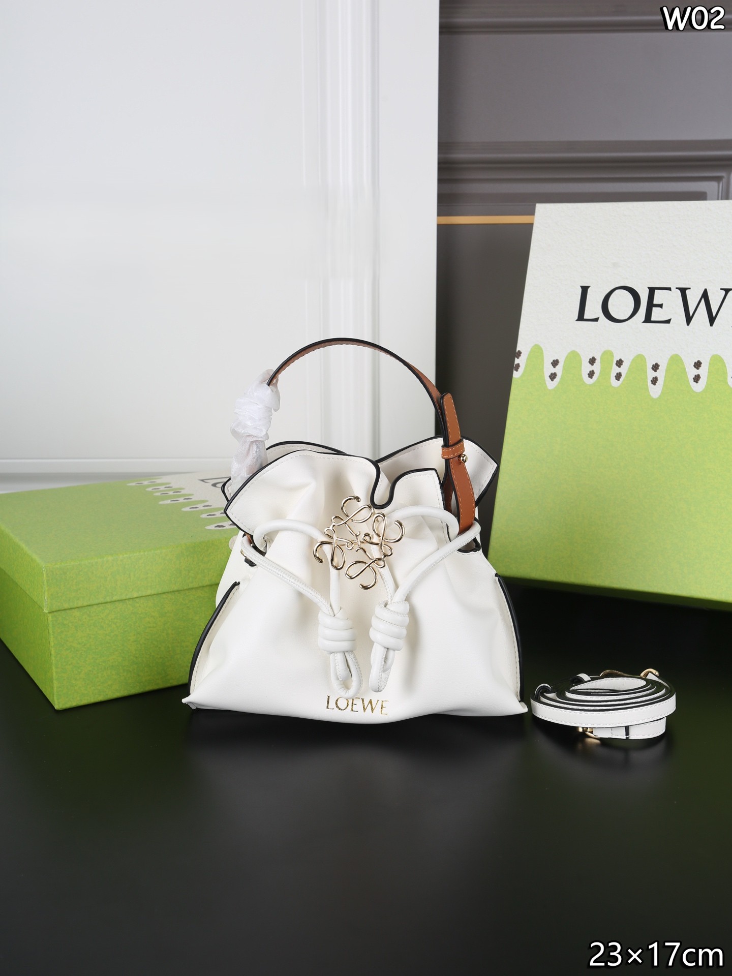 Loewe Flamenco Purse Mini Ruched Leather Knotted Drawstring Anagram Brooch Donut Chain Crossbody Bag - KAIROO