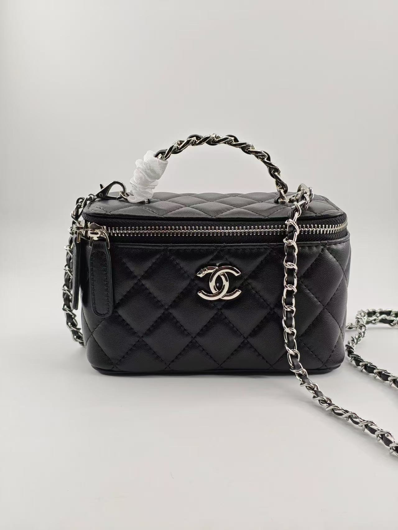 Chanel black lambskin makeup bag