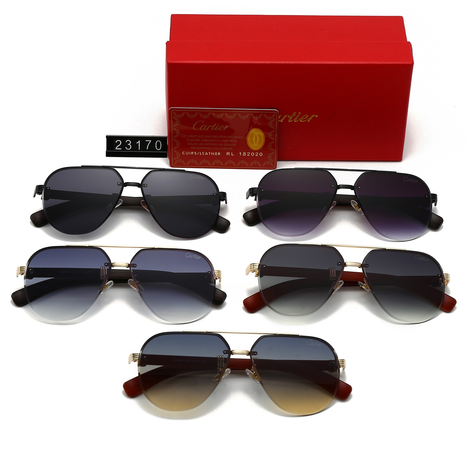 Cartier Metal and Wood Rimless Aviator Sunglasses Top quality - KAIROO