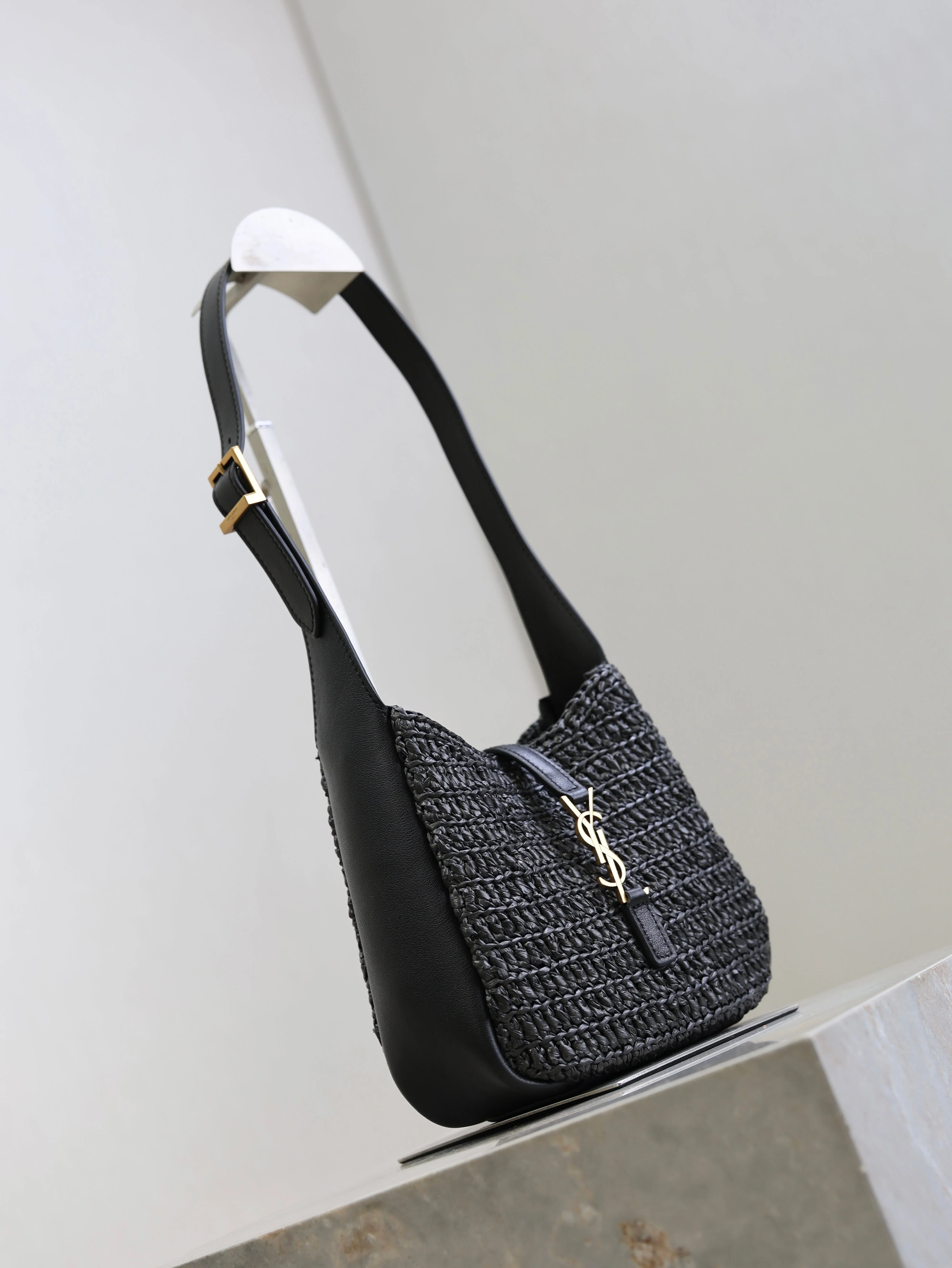 Saint Laurent YSL LE 5A7 Mini 15cm Black Raffia Leather GHW