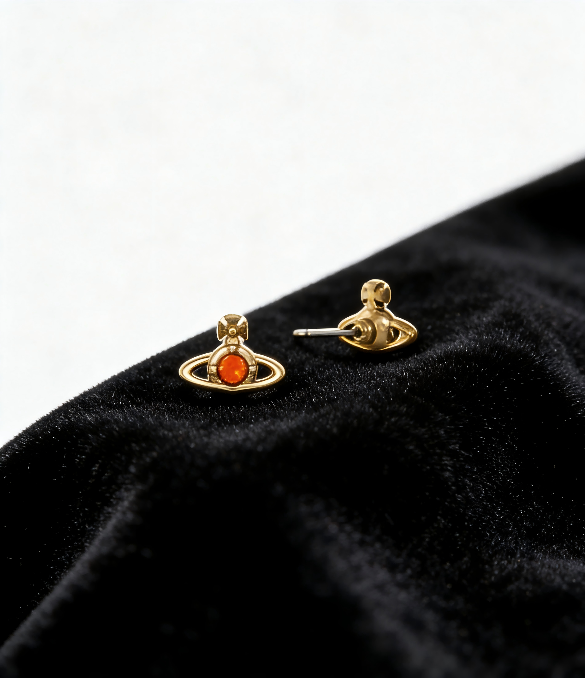 2026 New Vivienne Westwood Gold Tone Orange Crystal Mini Saturn Orb Stud Earrings for Women, Trendy Y2K Aesthetic Dainty Jewelry, Perfect for Daily & Party Wear