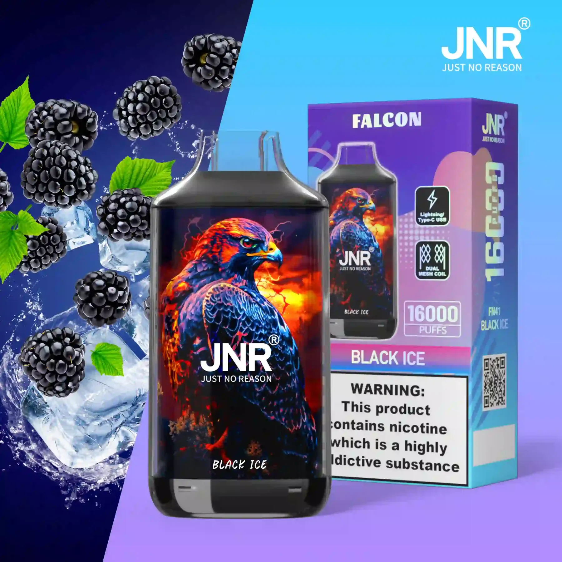 JNR Falcon 16K Rechargeable Disposable Vape – Black Ice