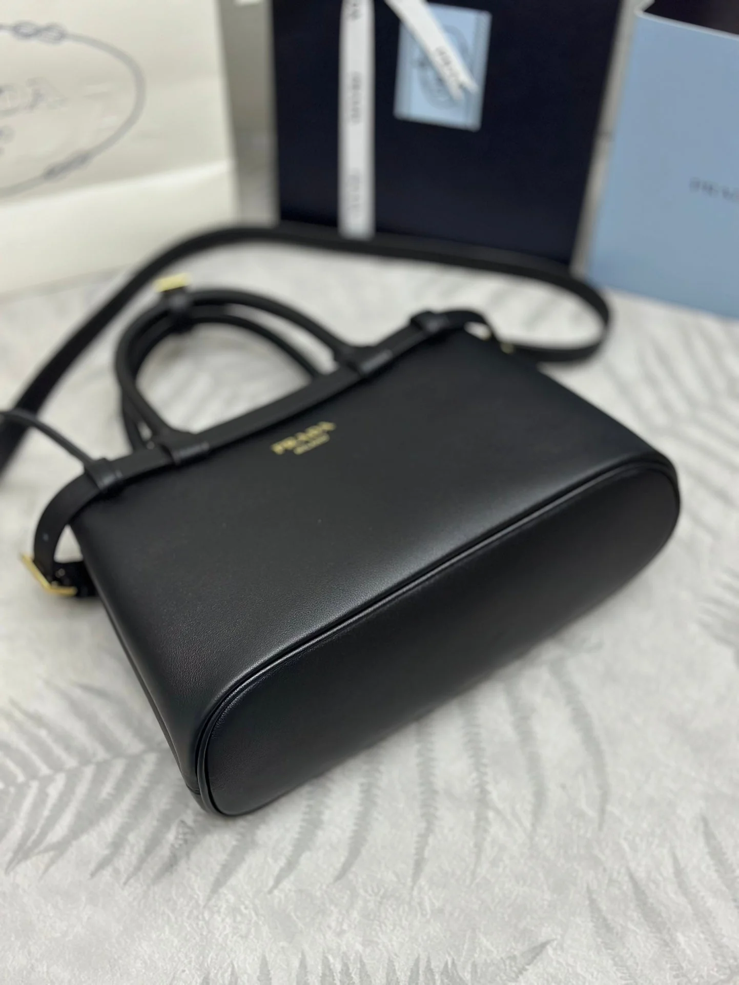 Prada Buckle Tote Bag 28cm Black Grain Cowhide