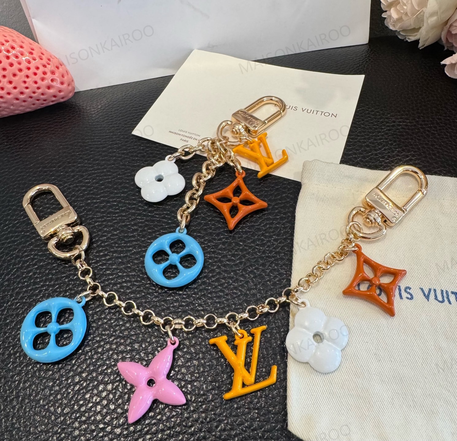 Louis Vuitton LV Pastel Enamel Flower Chain Bag Charm Keychain - KAIROO