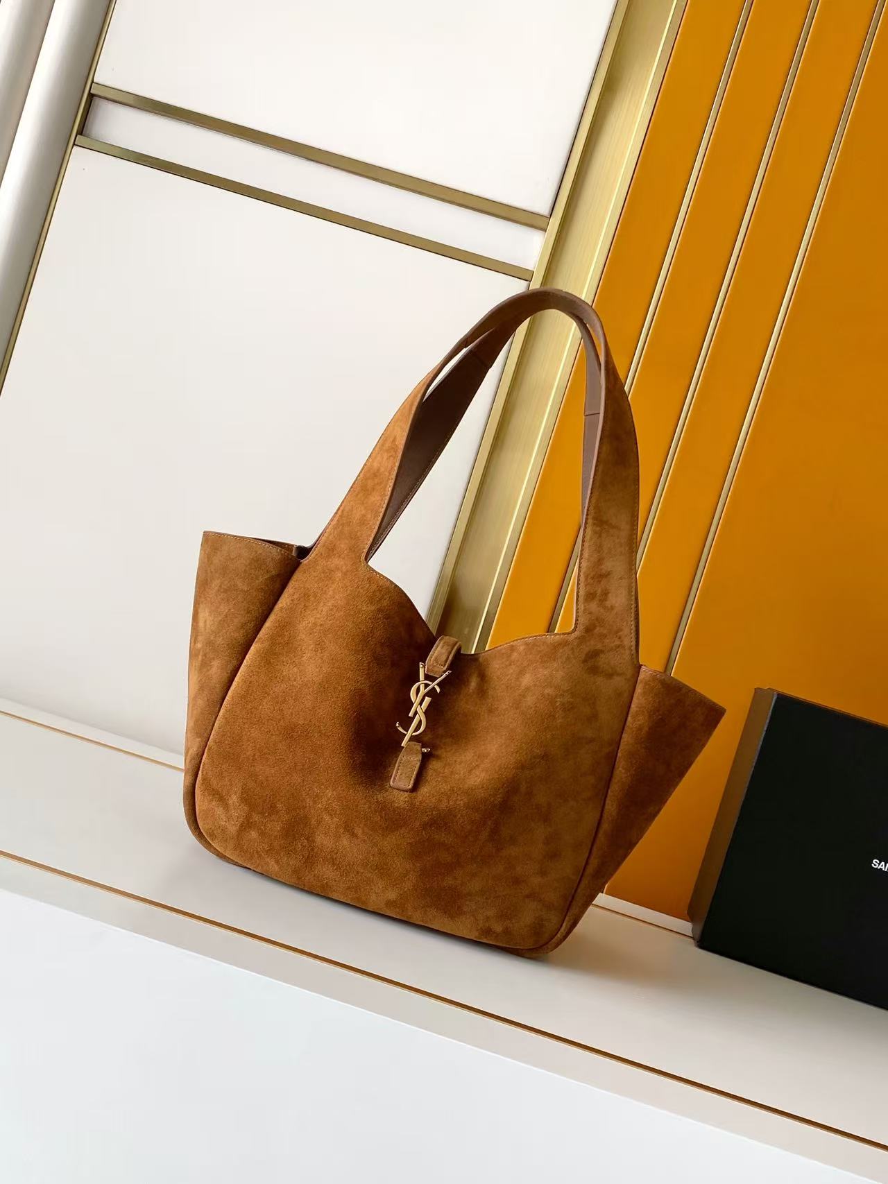 YSL Saint Laurent LE 5 À 7 Small BEA in Suede-Caramel Cognac 779029