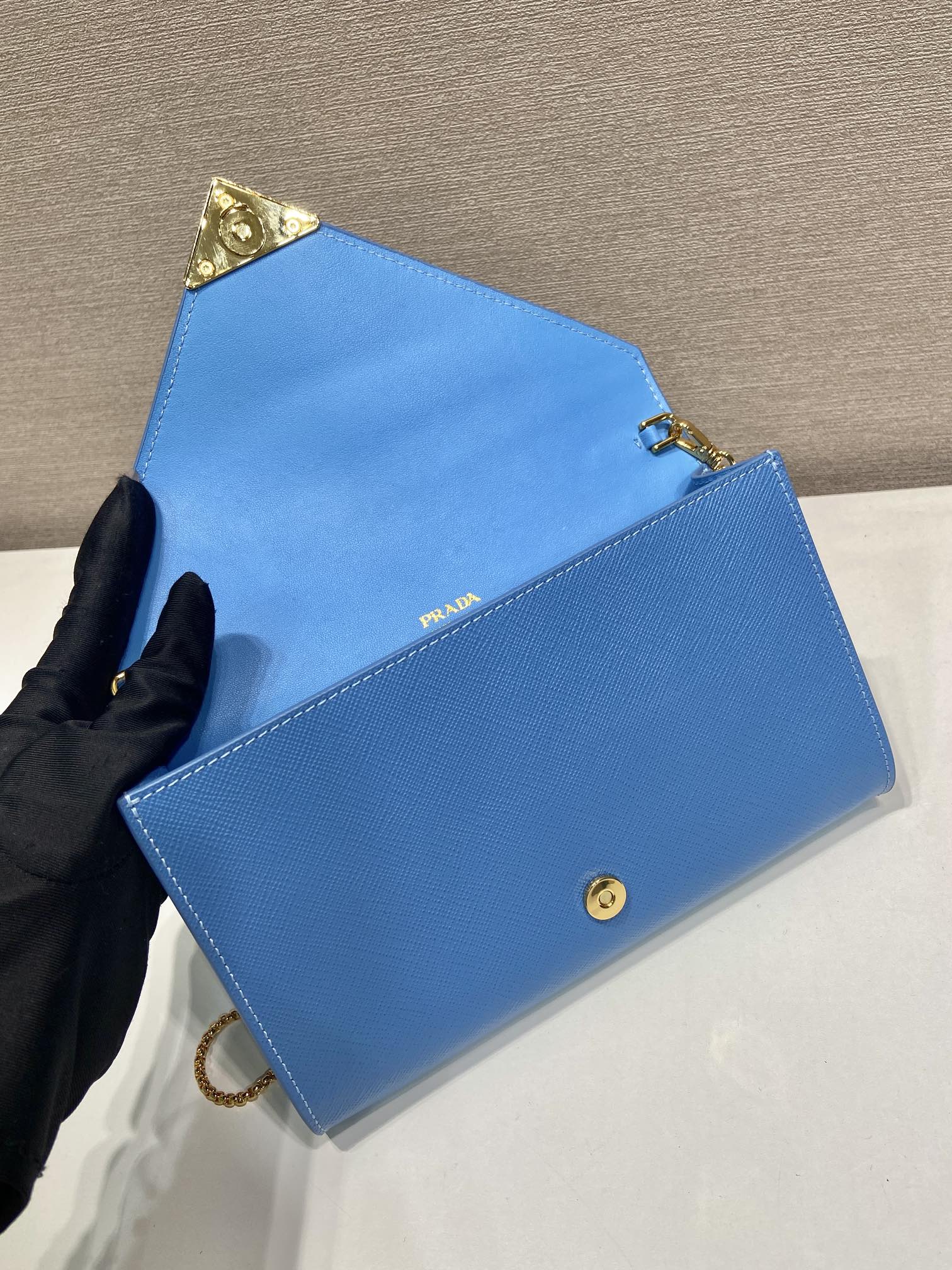Prada PRA Cross pattern envelope bag blue leather 341158