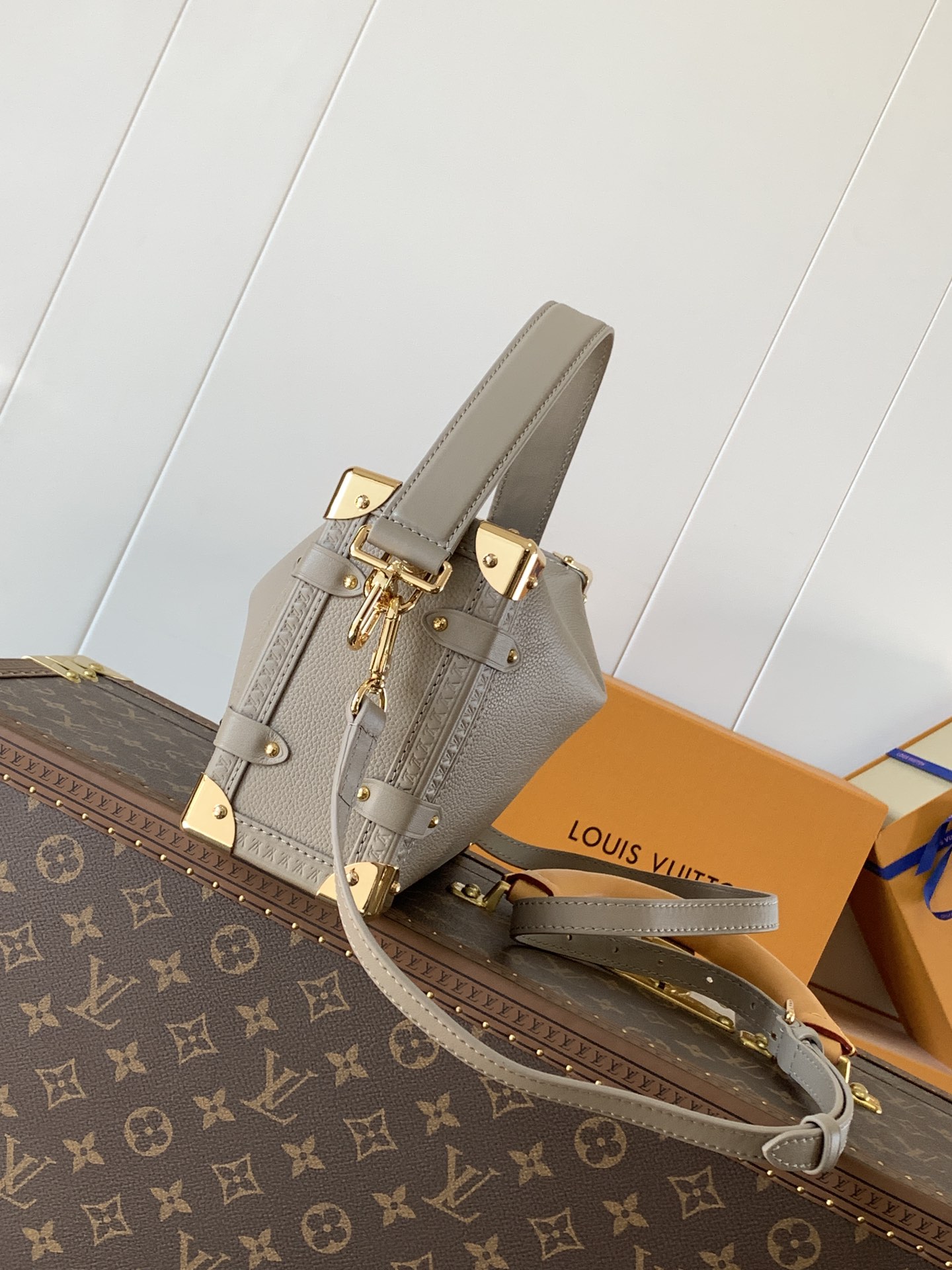 M25072 Side Trunk MM Bag in Taupe Grained Calf leather