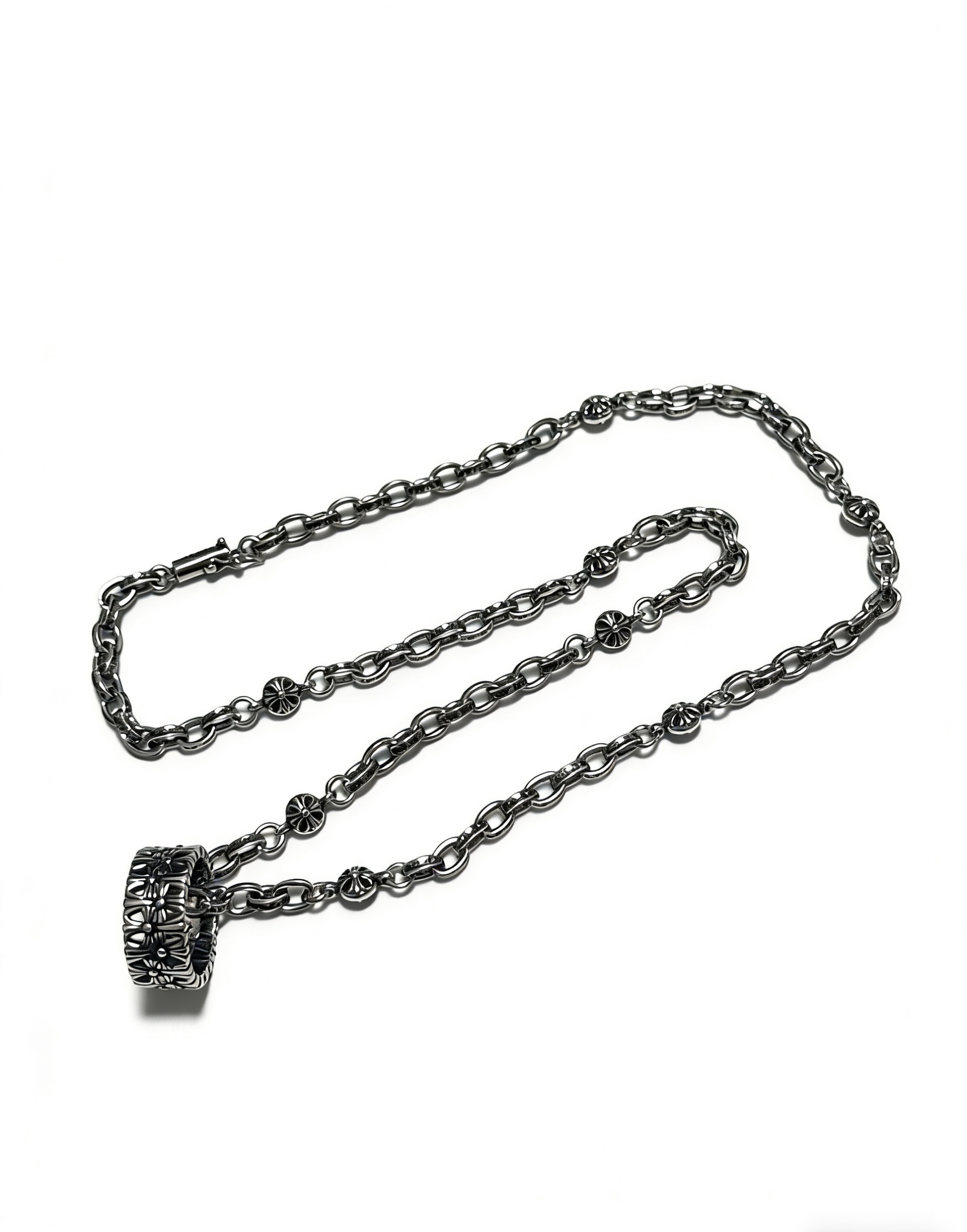 Chrome Hearts Oxidized Silver Unisex Necklace 60cm