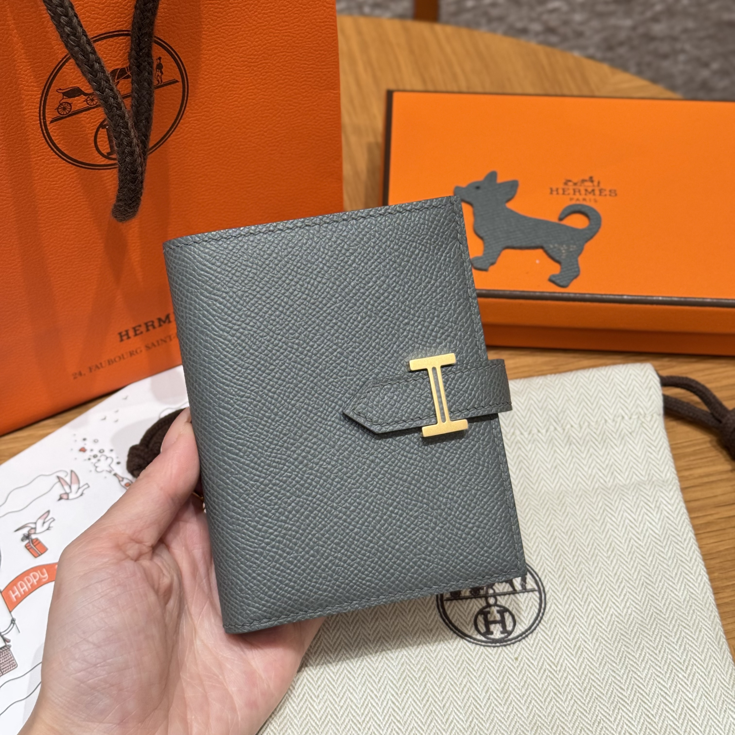 Hermes Gris Meyer Epsom Bearn Compact wallet