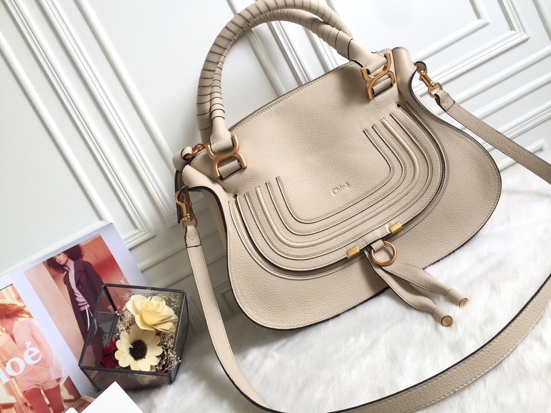 Chloe Large Marcie Bag in Grained Calfskin-Cream white