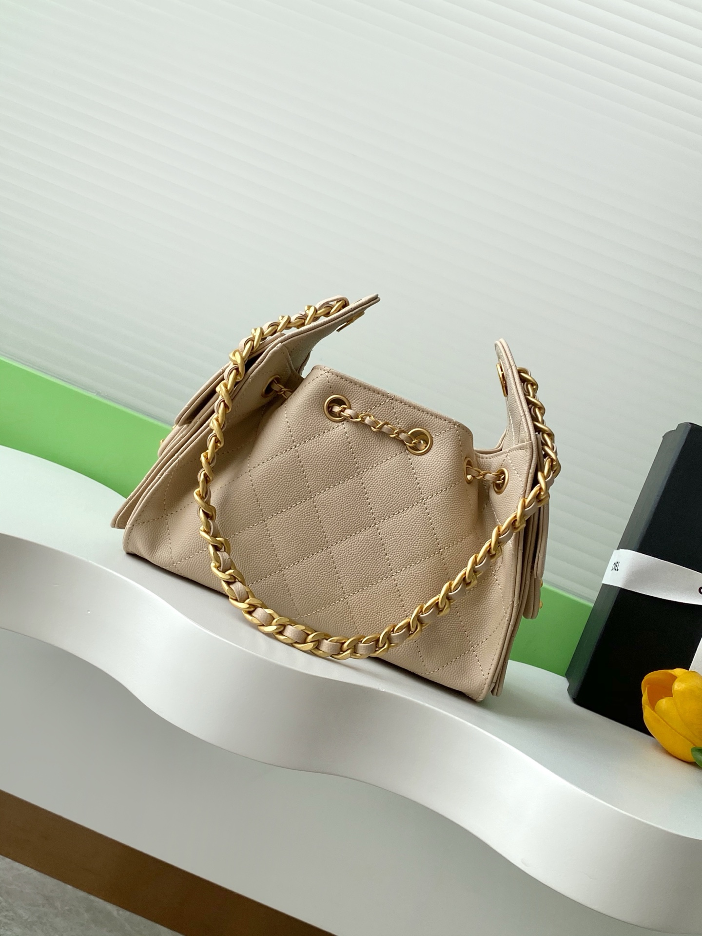 Chanel 25 Mini Handbag in Beige Grained Calfskin
