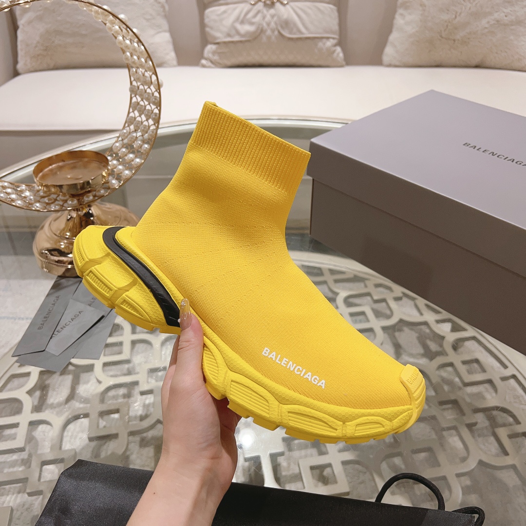 Balenciaga Speed 3XL Yellow Recycled Knit Multi-Piece Sole Slip On Sock Booties Sneakers - KAIROO
