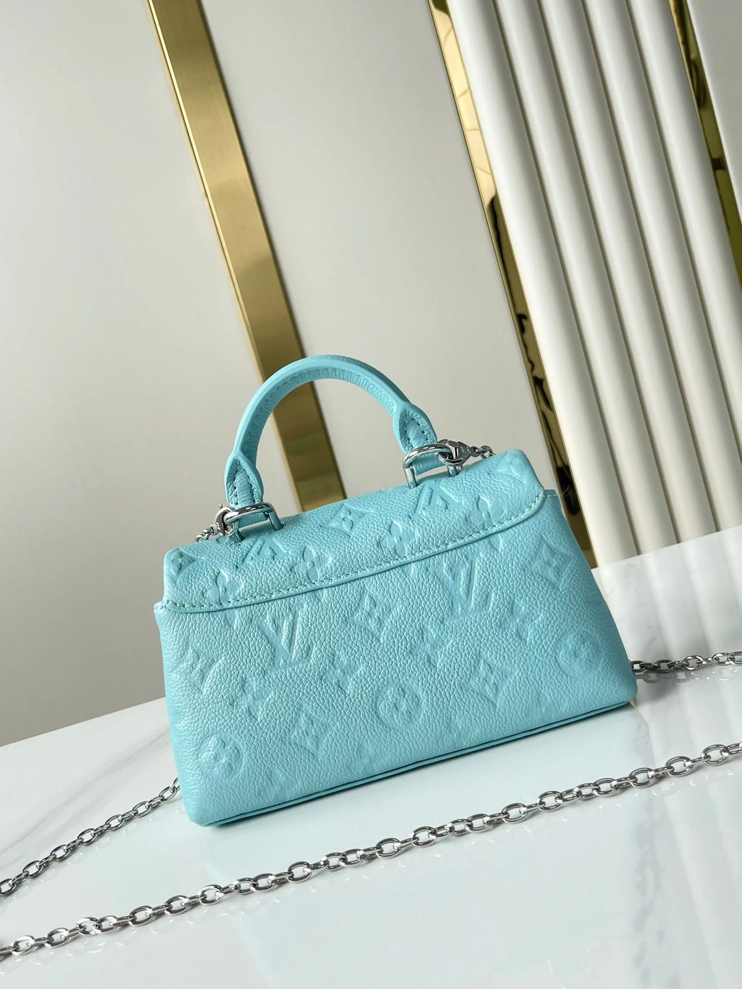 Louis Vuitton LV NANO MADELEINE 21 IN SKY BLUE EMBOSSED CALFSKIN SILVER HARDWARE