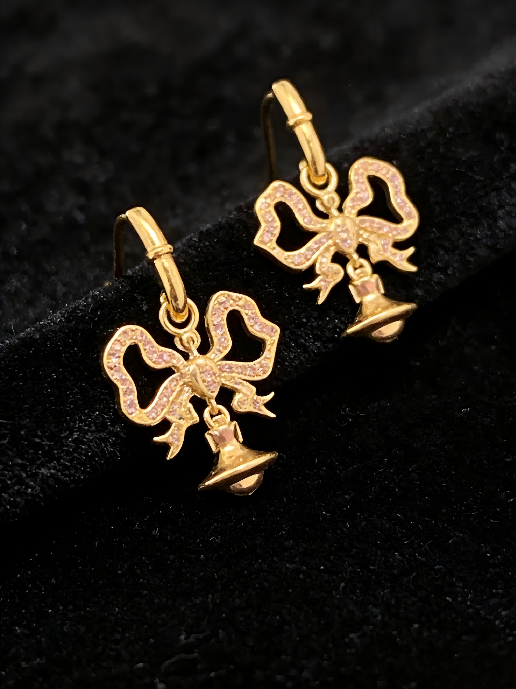 Vintage Gold-Tone Bow Drop Earrings for Women, Delicate Orb Detail, Elegant Statement Jewelry for Daily & Date Night