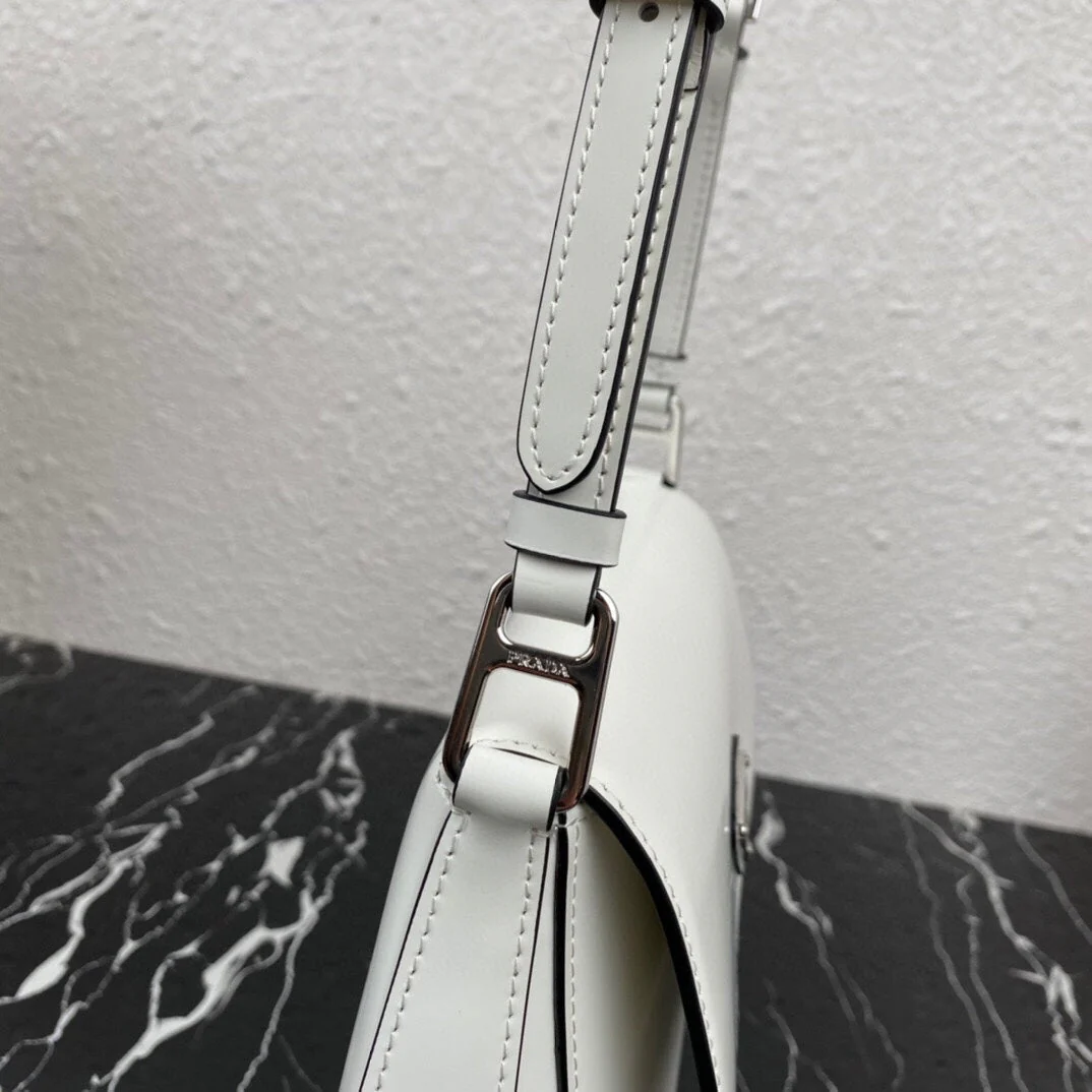Prada CLEO 24 WHITE BLACK BRUSHED LEATHER SHOULDER BAG