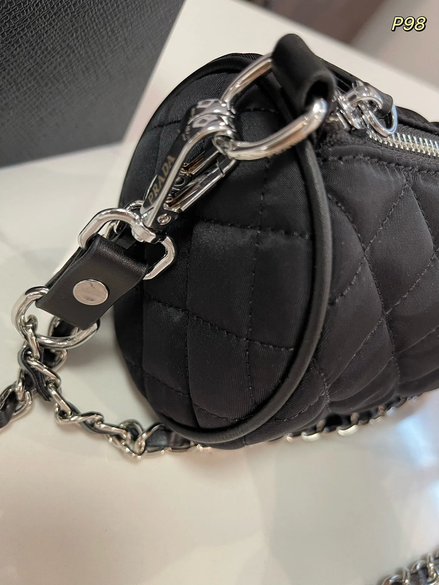 Prada CYLINDRICAL 20 BAG IN BLACK RE-NYLON SILVER HARDWARE