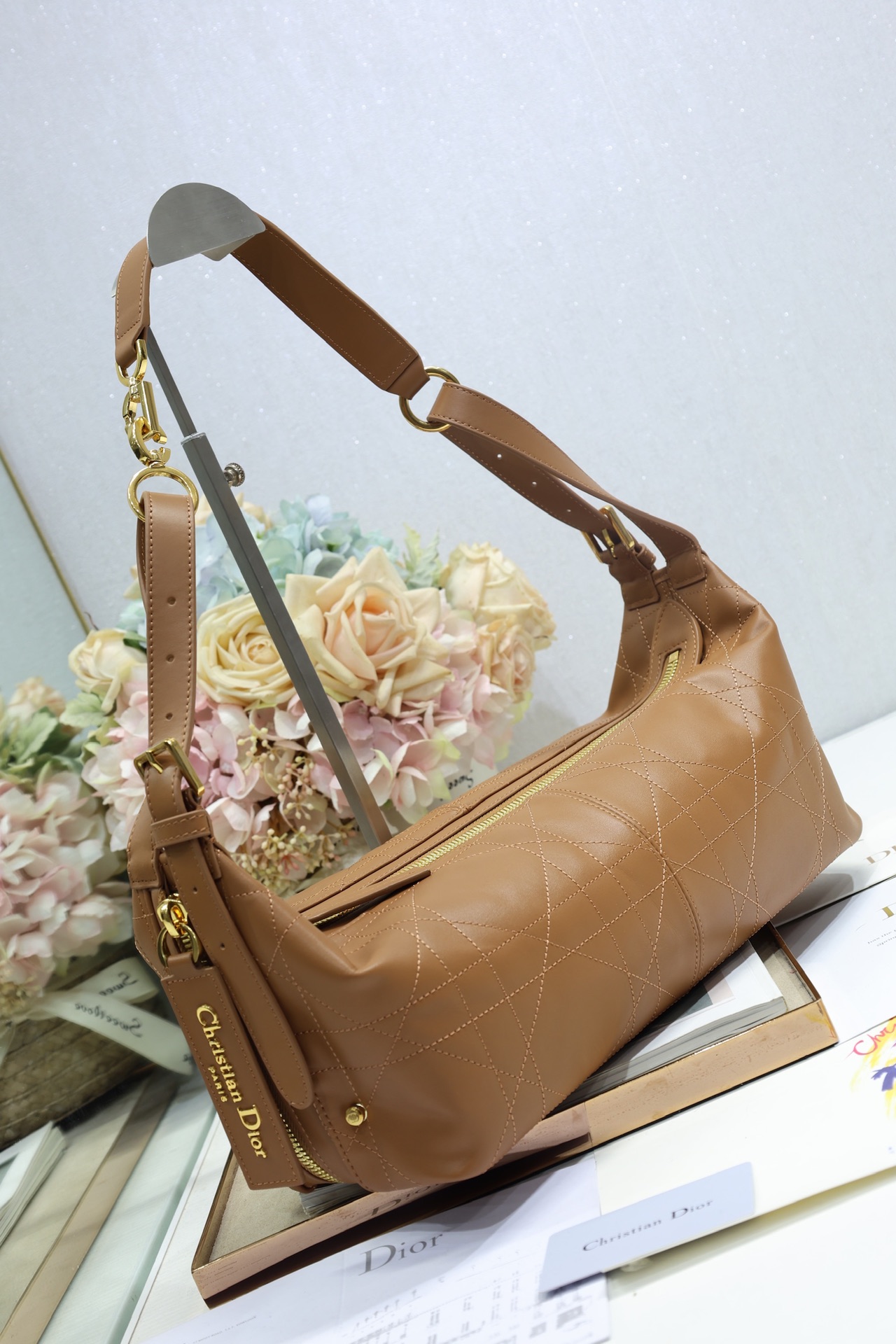 Dior D-Journey Medium Shoulder Bag in Camel Calfskin