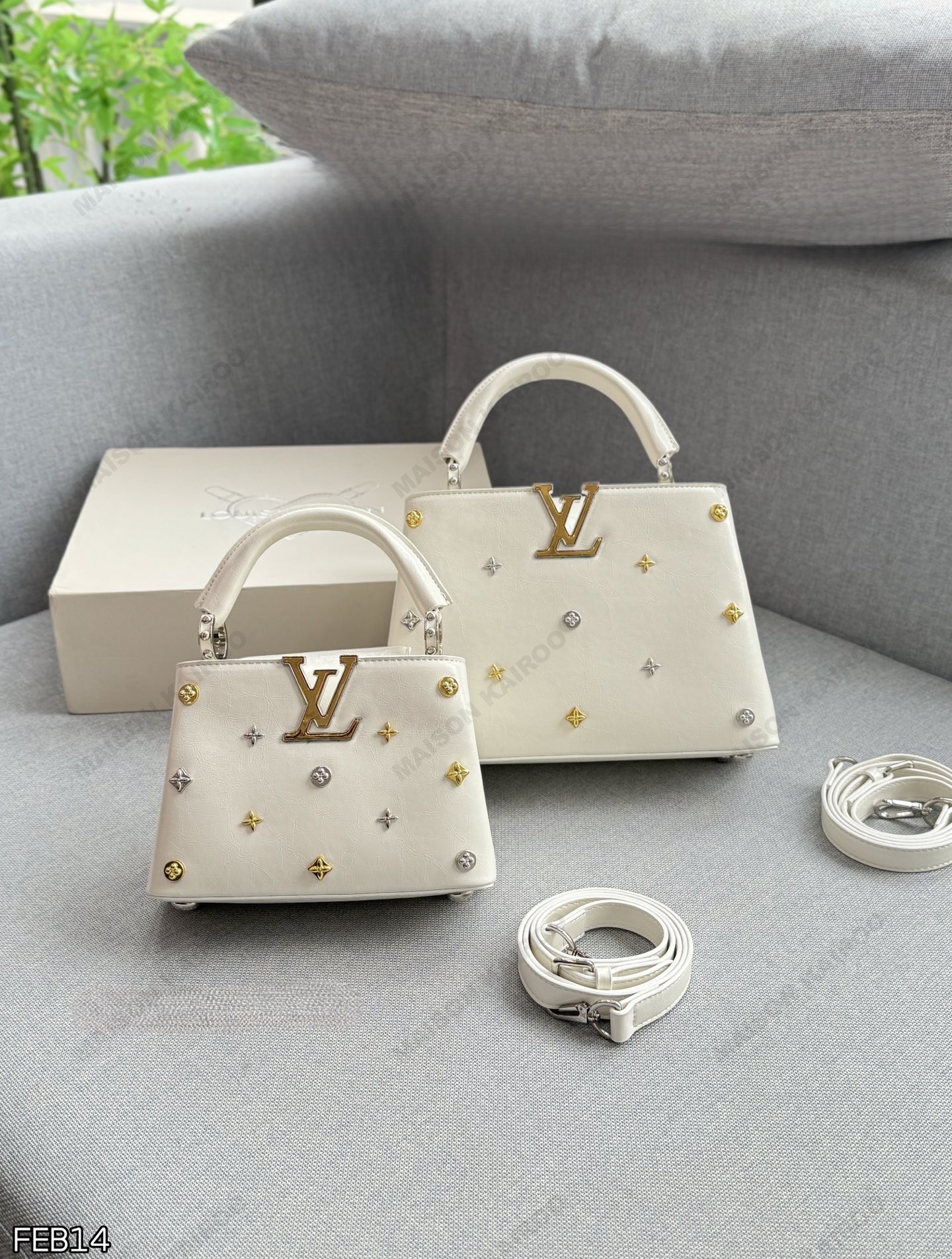 Louis Vuitton LV Capucines BB/Mini Star Logo Metallic Studded Grained Leather Top Handle Bag - KAIROO