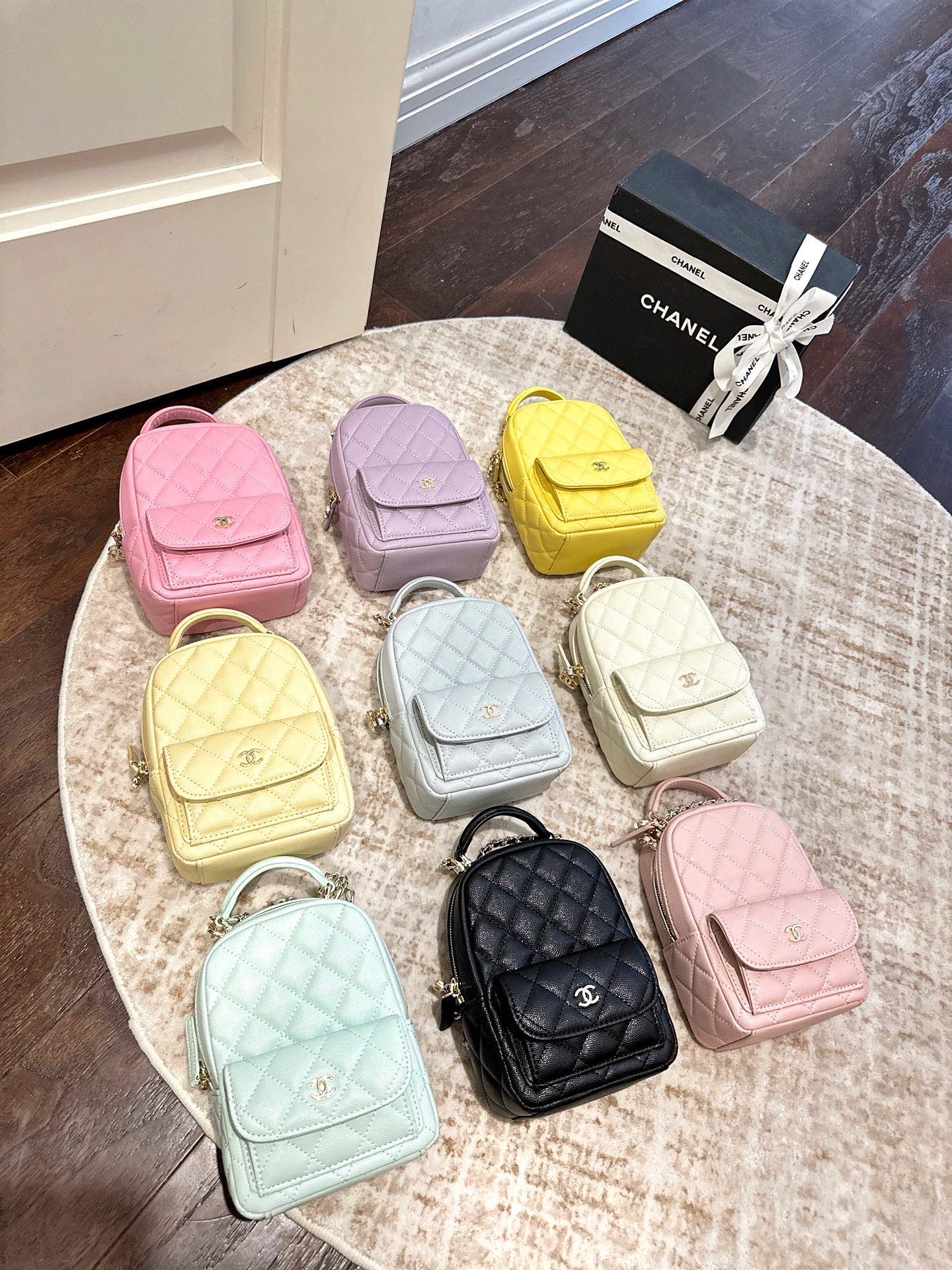 Chanel Mini Quilted Caviar Leather Front Pocket Top Carry Handle Backpack Shoulder Bag - KAIROO