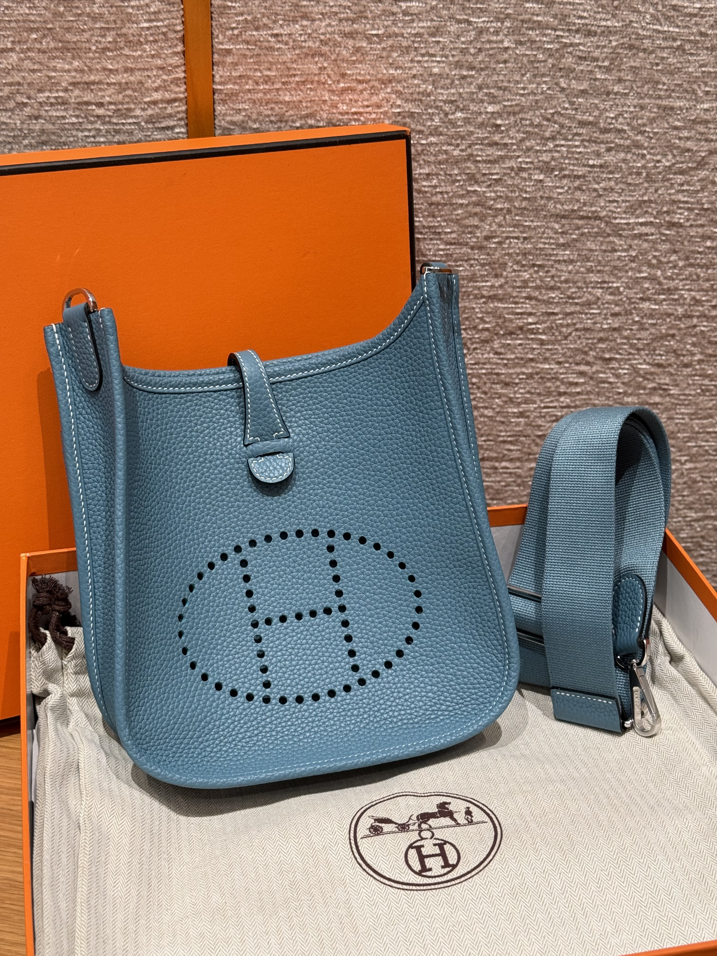 Hermes Blue Jean Clemence Small Evelyne 23 III