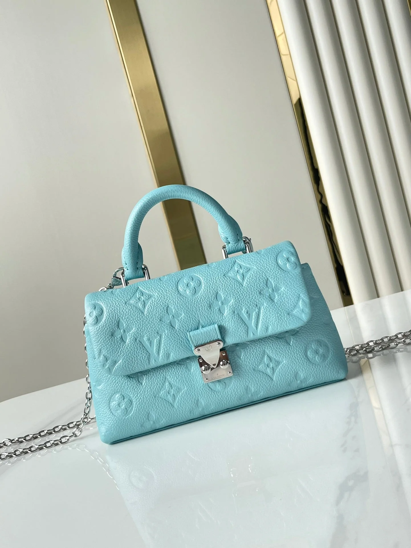 Louis Vuitton LV NANO MADELEINE 21 IN SKY BLUE EMBOSSED CALFSKIN SILVER HARDWARE
