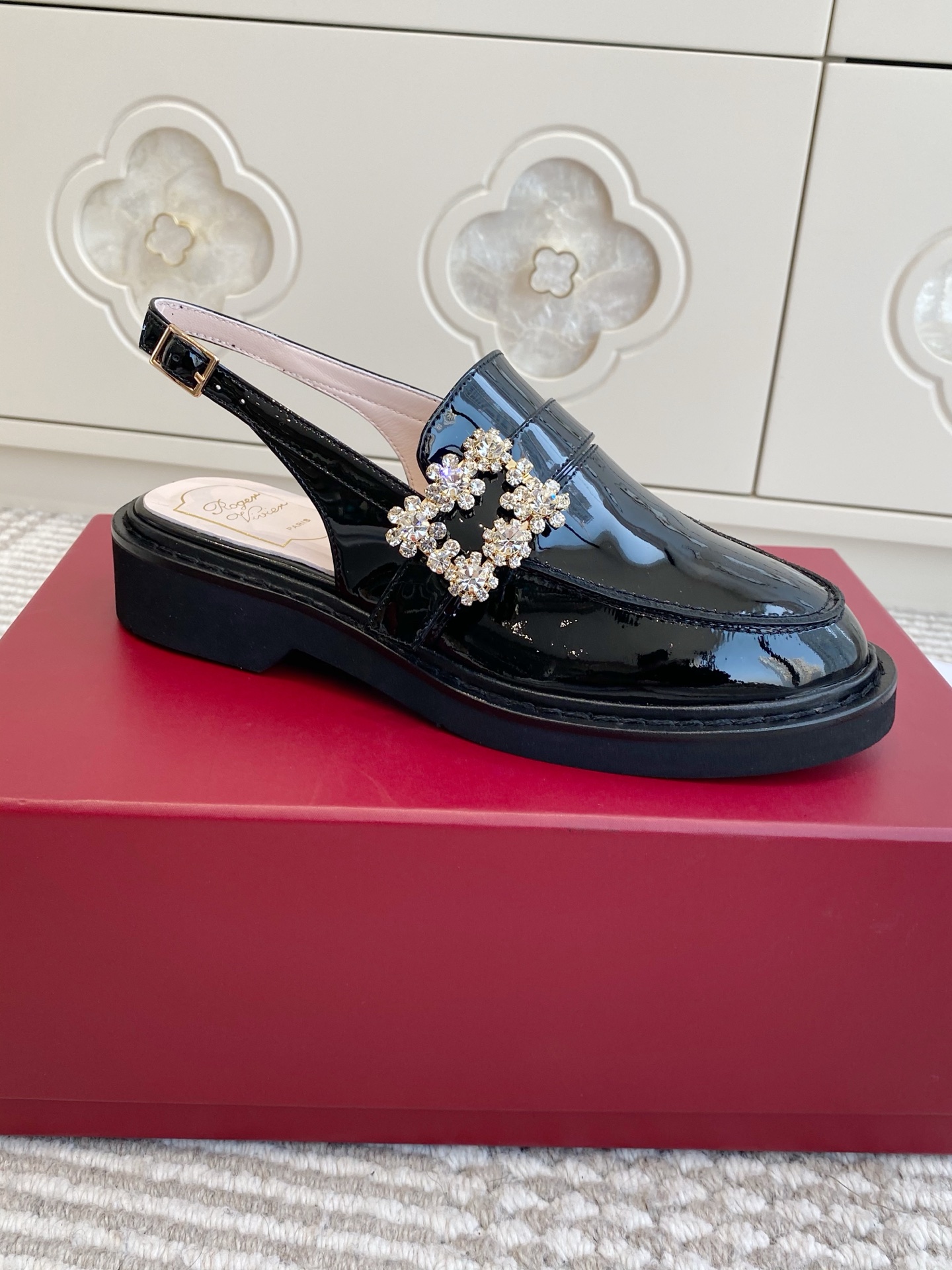Roger Vivier Patent leather rhinestone slingback loafers
