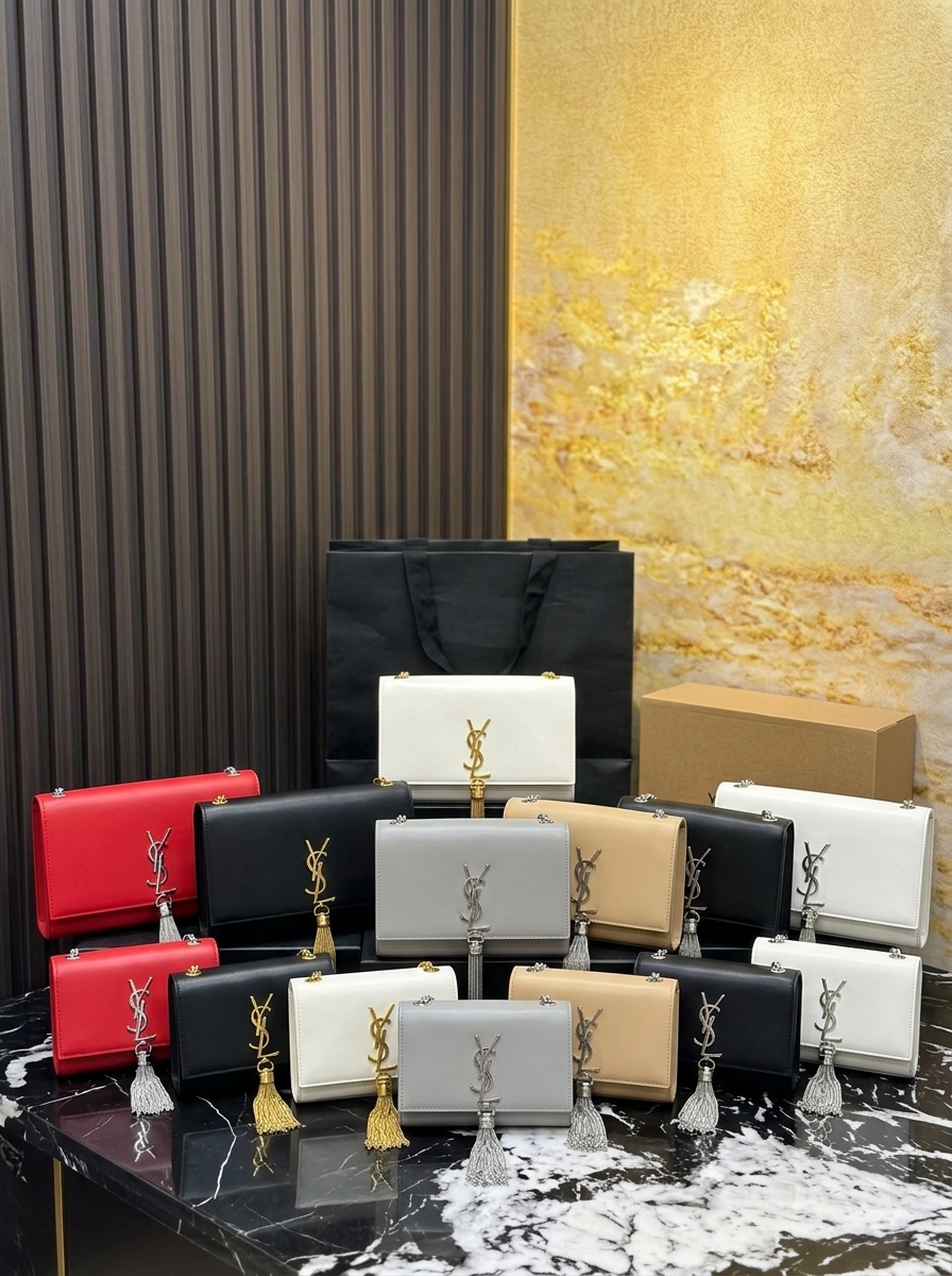 Saint Laurent YSL Kate Small& Medium Smooth Leather Chain Gold/Silver Tassel Shoulder Bag - KAIROO