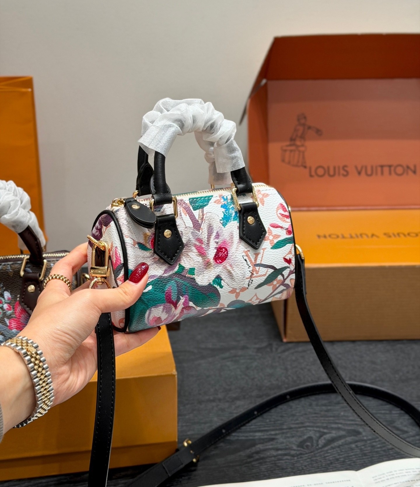 Louis Vuitton LV Nano Speedy 16 Monogram Tapestry Floral Multicolor Boston Top Handle Bag - KAIROO