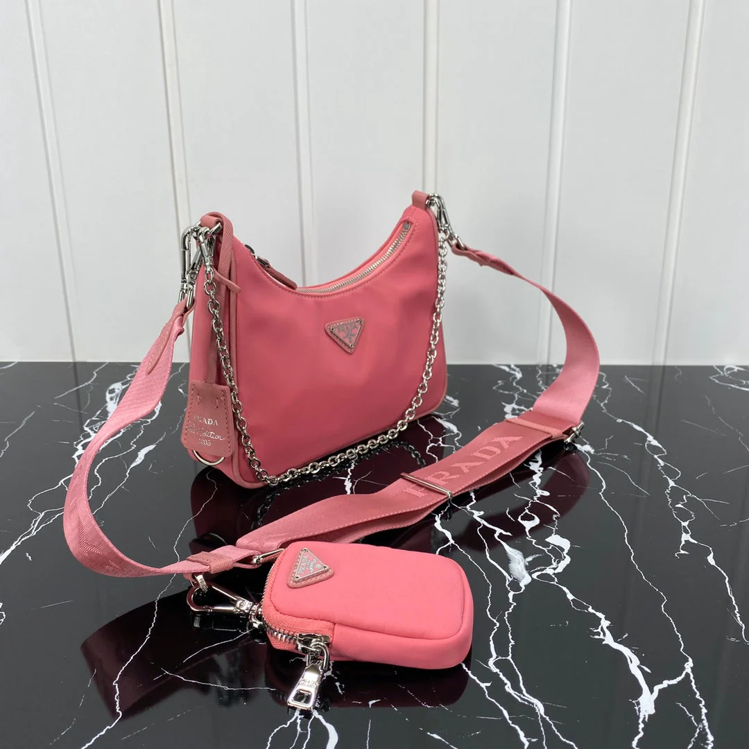 Prada HOBO 22 BAG IN DARK PINK RE-NYLON