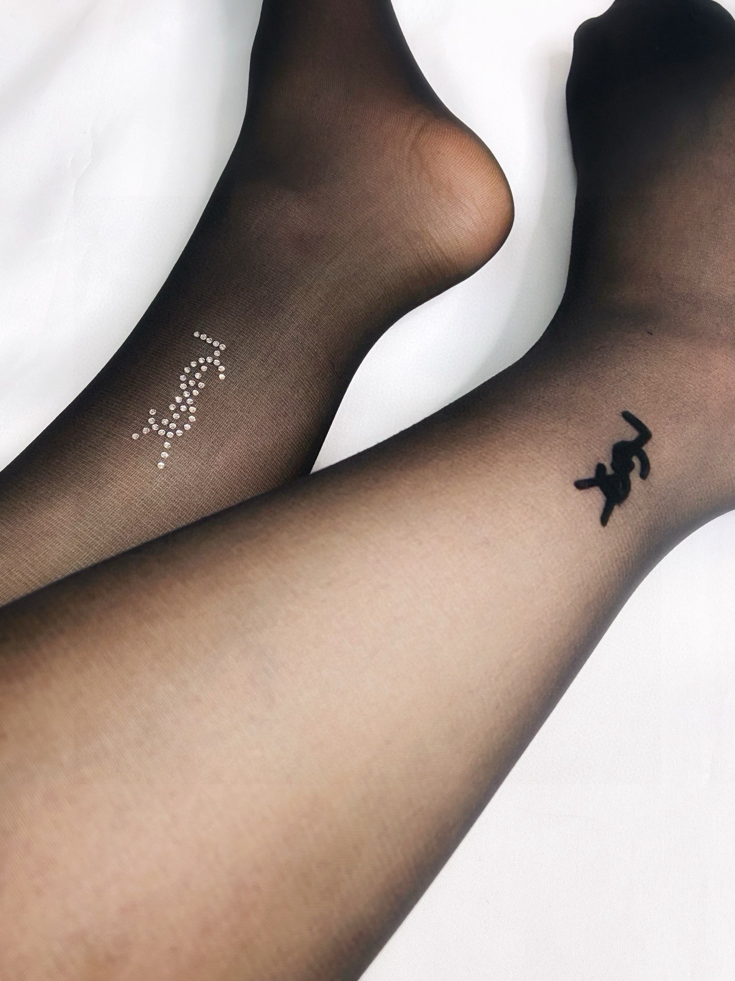 Saint Laurent YSL Single Calf Logo Sheer Stockings - KAIROO