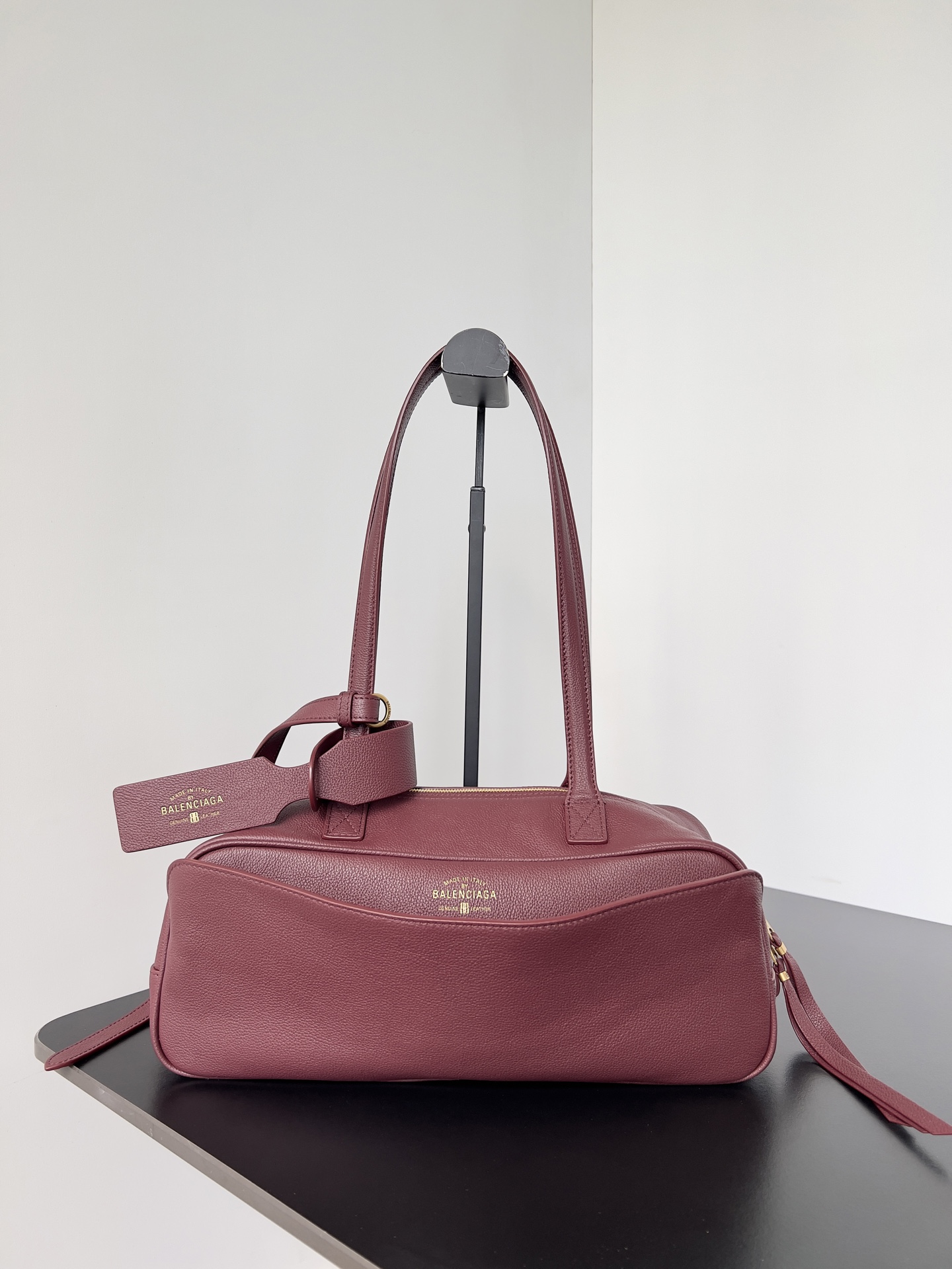 Balenciaga Carrie Small Red Grained Leather Multi-Way Top Handle Bowler Bowling Bag - KAIROO