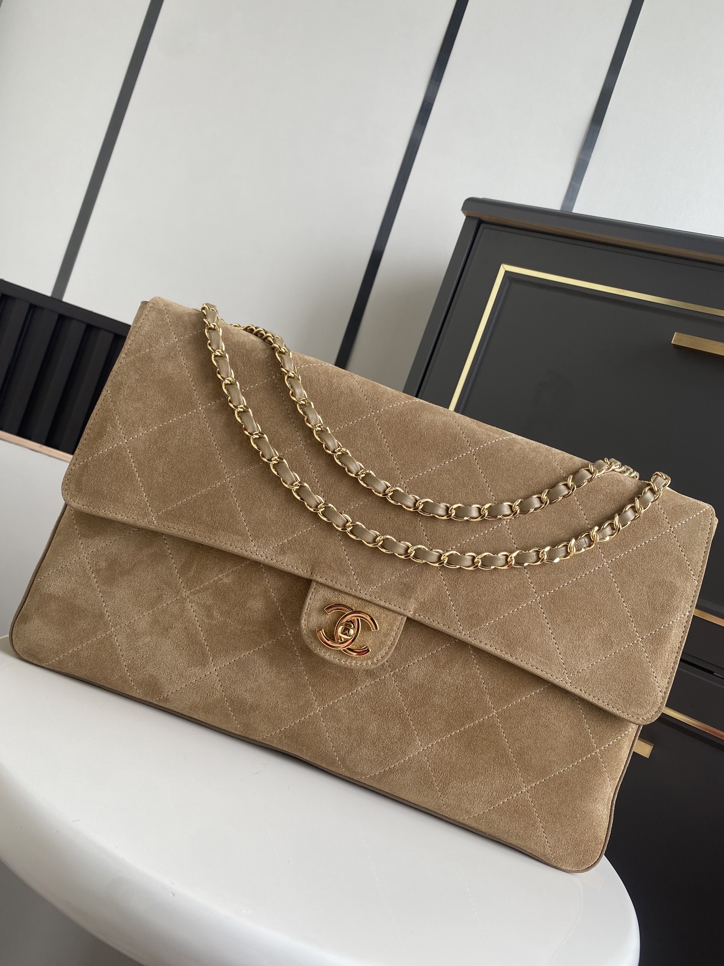 CHANEL 2026 Beige Maxi Flap bag in Suede Calfskin AS6234