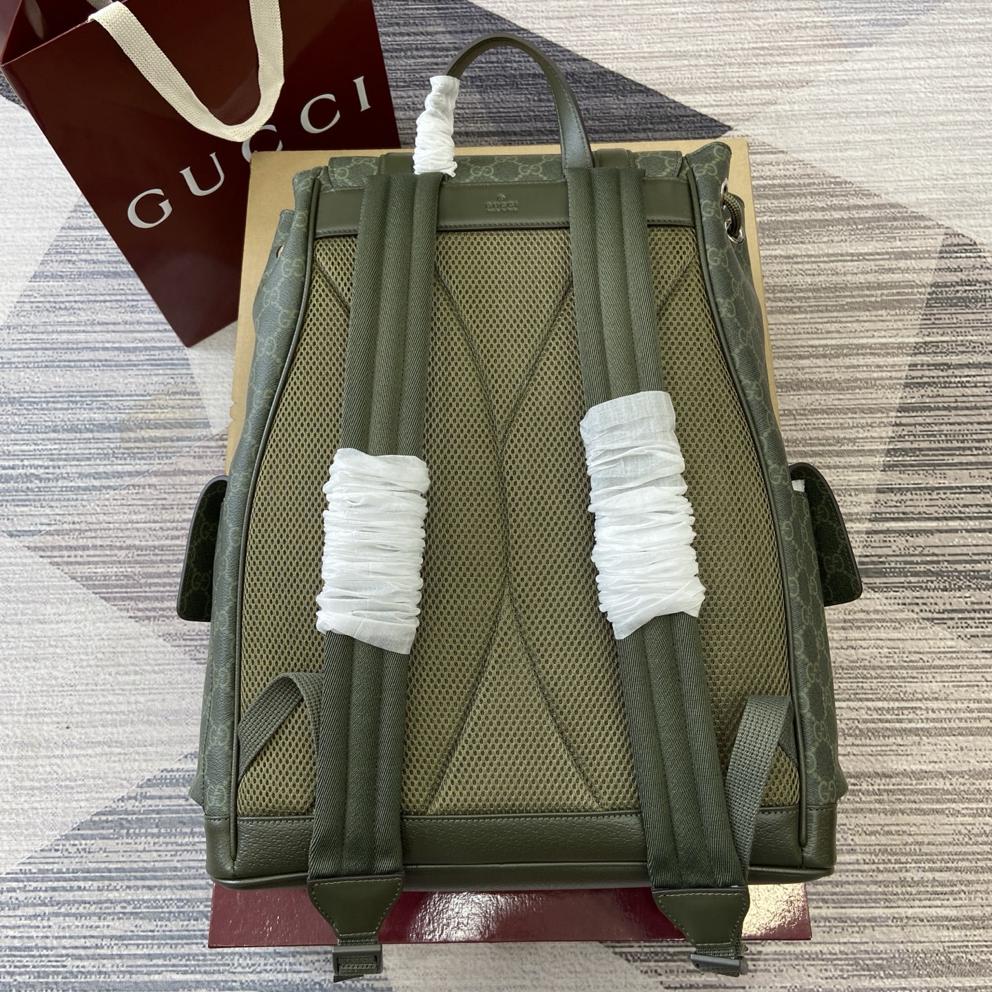Gucci Bags GG Monogram large backpack Forest Green GG Letter Pattern Coated Fabric 792080 (10A Mirror Version)