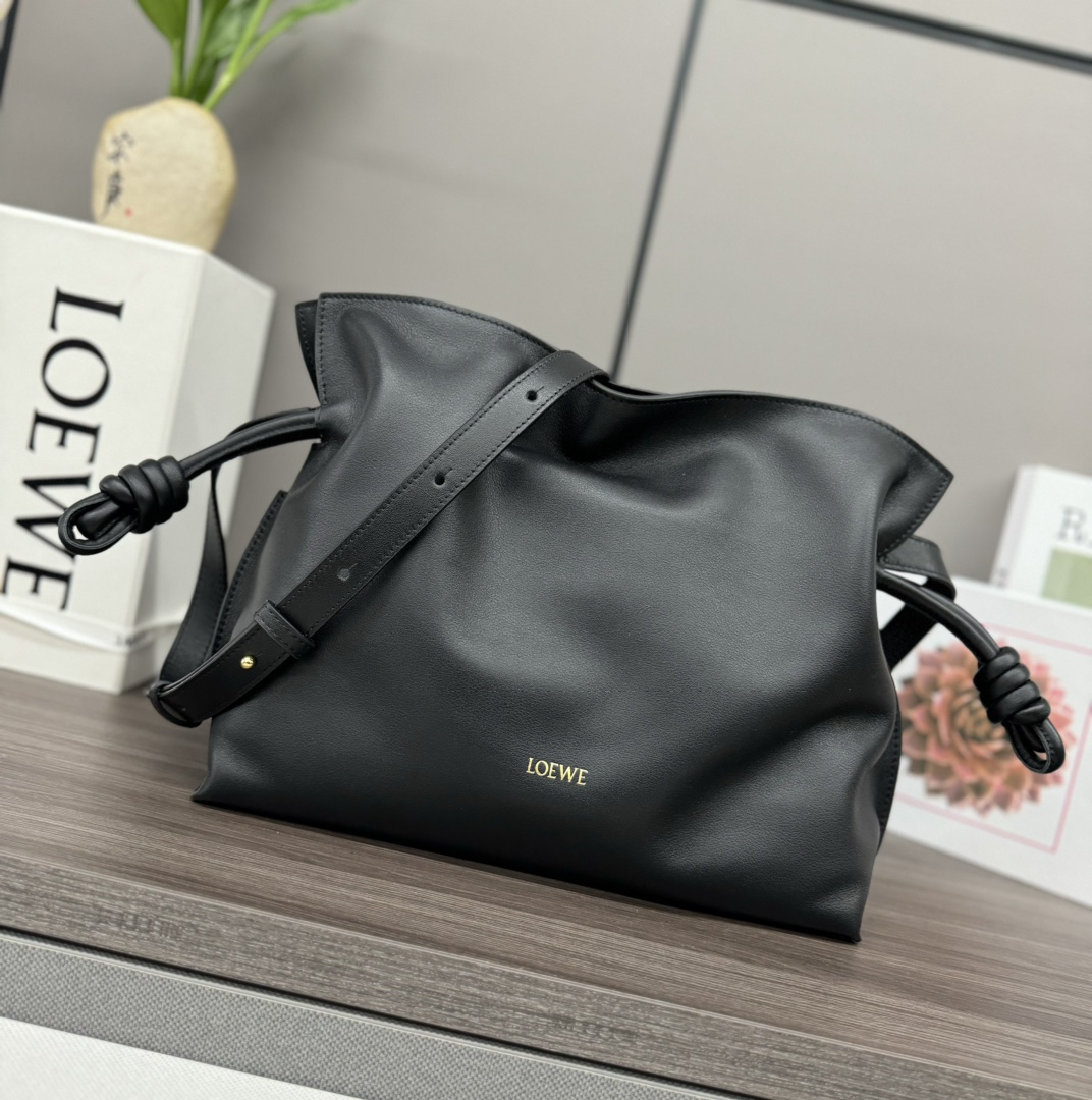 Loewe Medium Flamenco Nappa Clutch /Shoulder Strap-Black