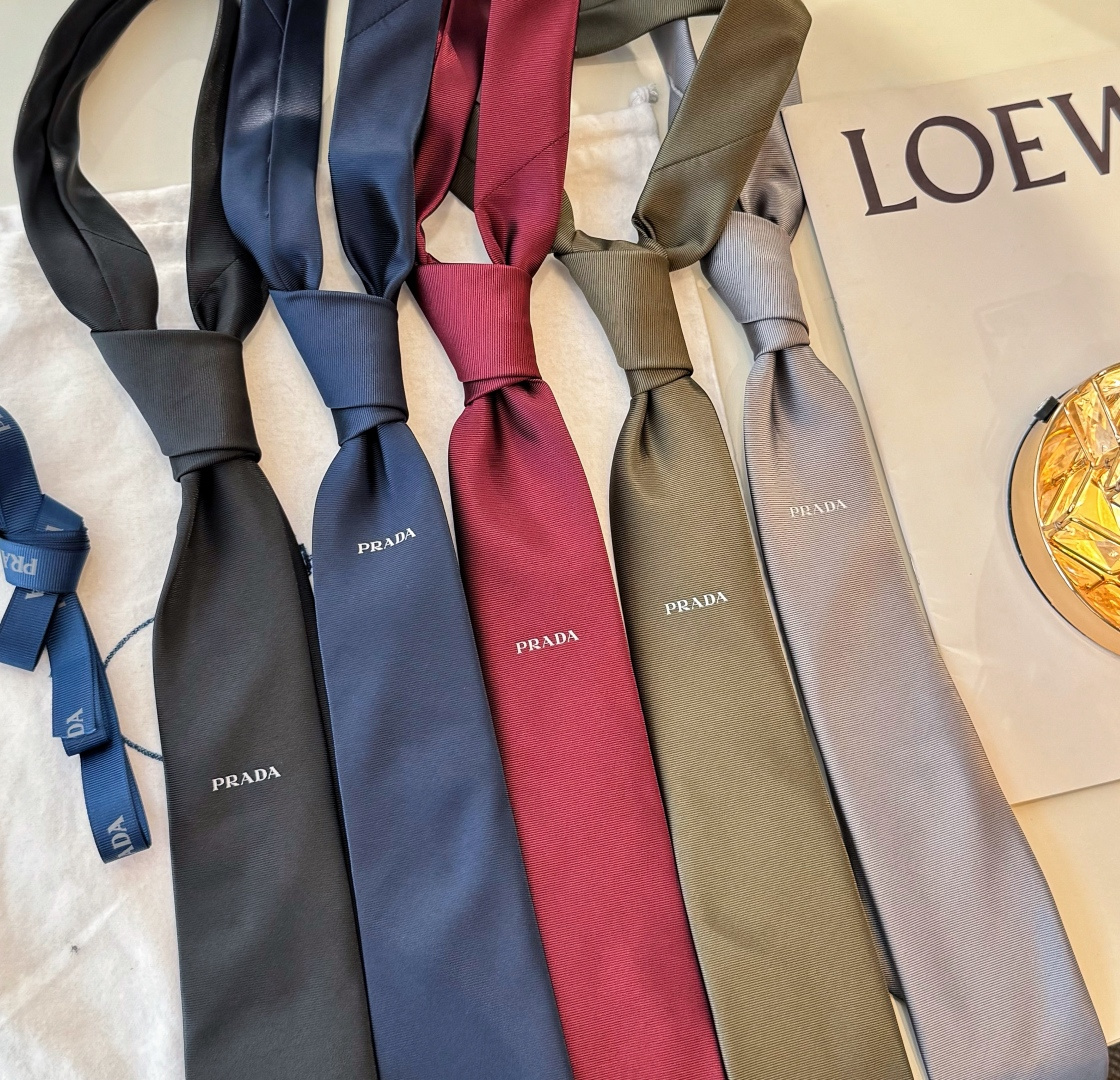 Prada Minimalist Solid Silk Tie - Sleek understated style, fine twill texture, accented with small embroidered Logo - KAIROO