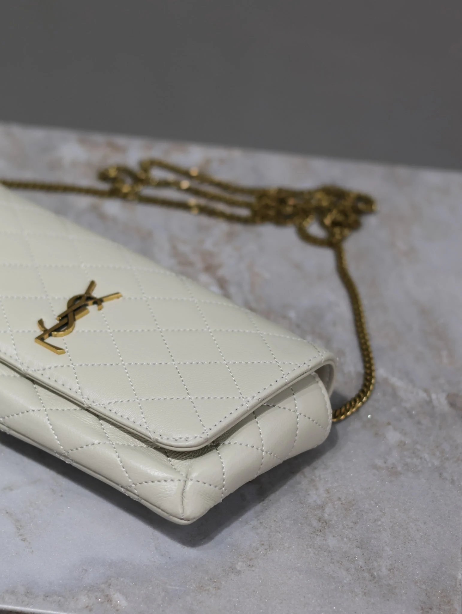 Saint Laurent YSL Gaby Phone Bag 19cm White Quilted Leather GHW