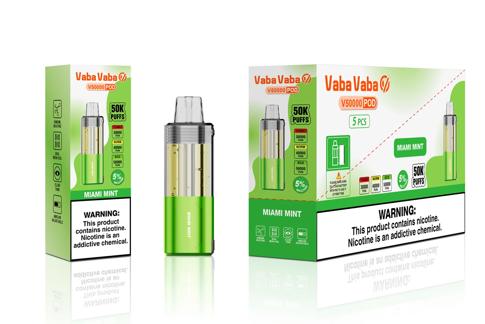 Vaba Vaba V50K replacement pod - Miami Mint packaging