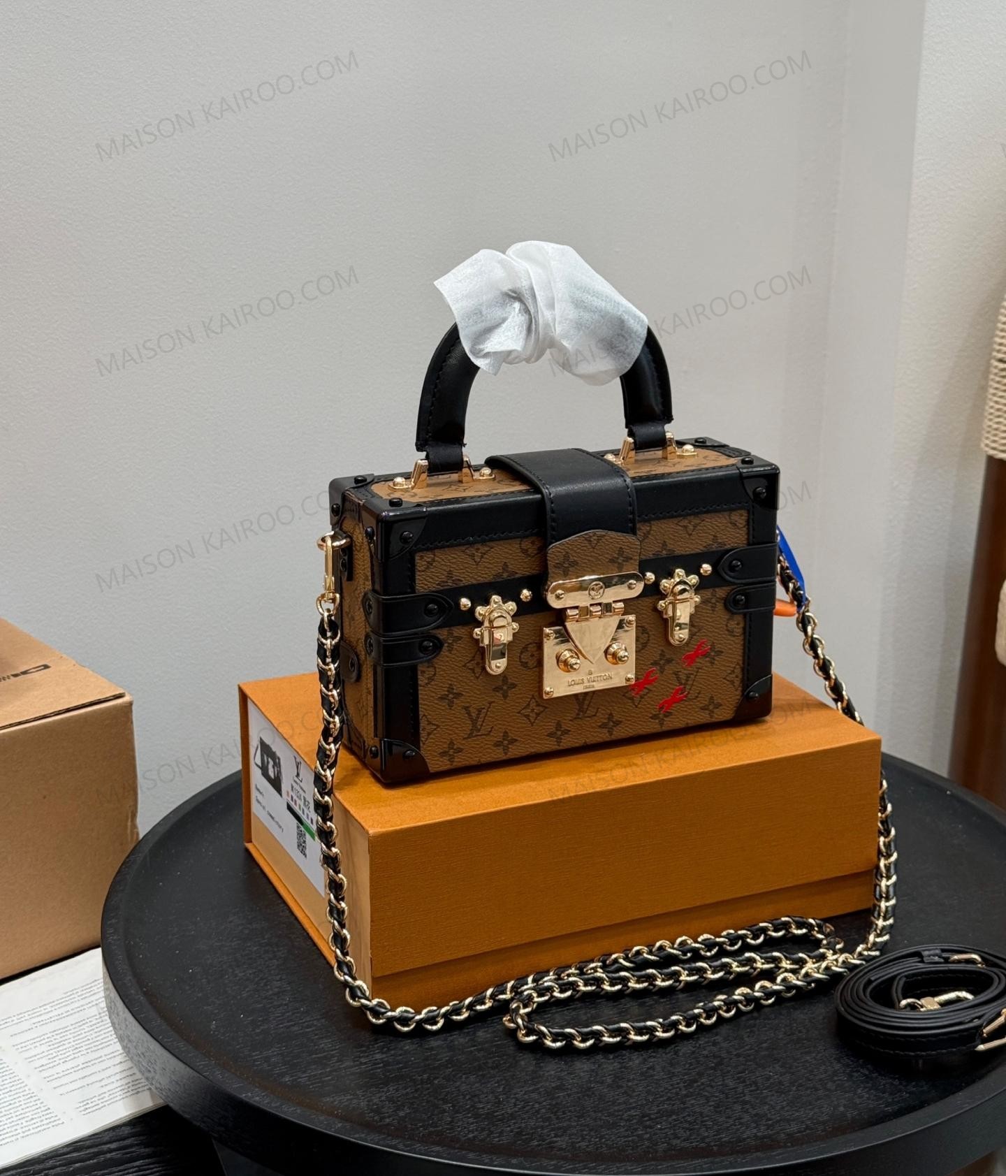 Louis Vuitton LV Petite Malle Handheld Trunk Reverse Monogram Canvas Hard S-Lock Crossbody Bag - KAIROO