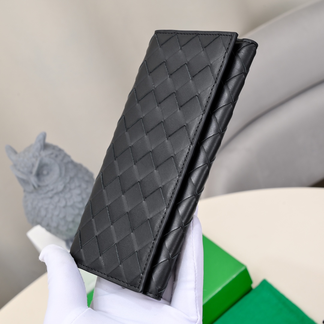 Bottega Black Intreccio Long Wallet