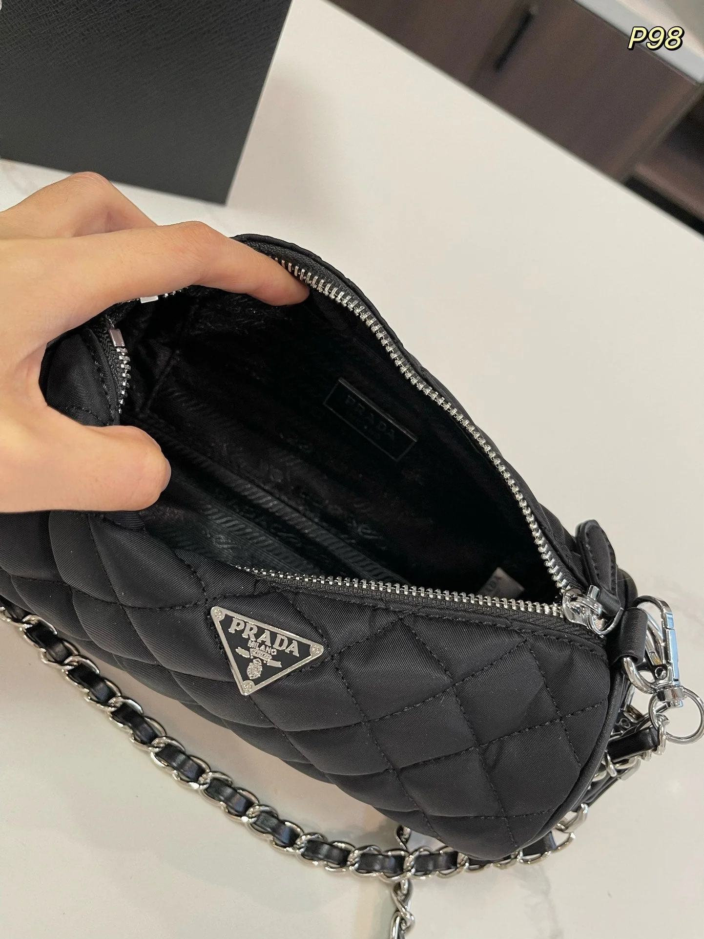 Prada CYLINDRICAL 20 BAG IN BLACK RE-NYLON SILVER HARDWARE